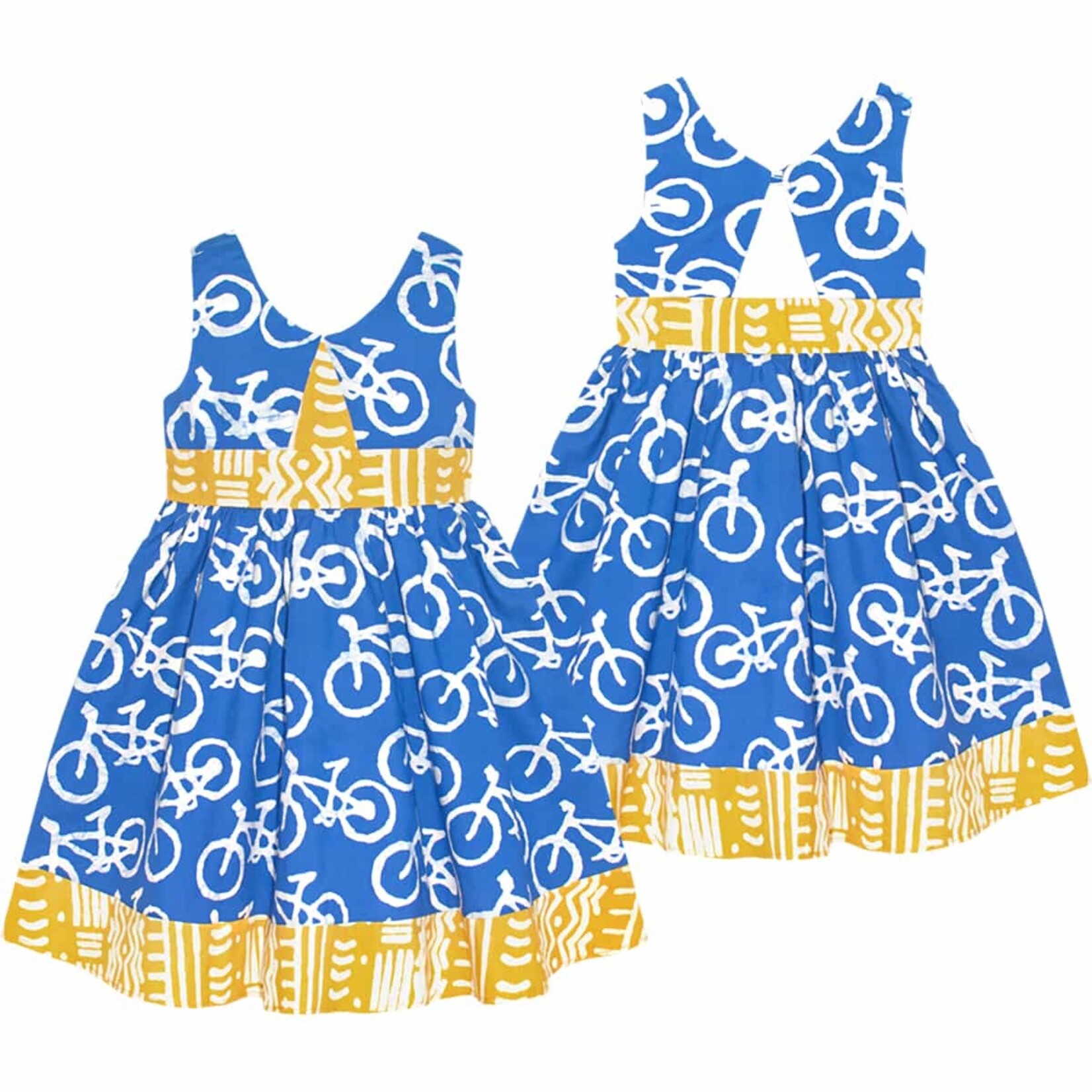 Global Mamas Twirl Dress: Bikes-Blue-Organic-24M
