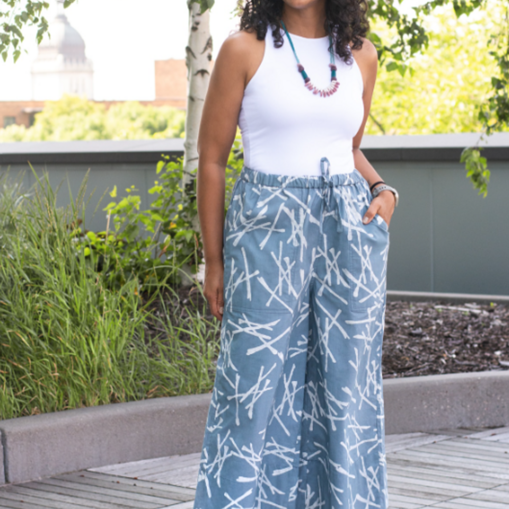 Global Mamas Trousers-Crop: Crosshatch- Silver-Organic-XL