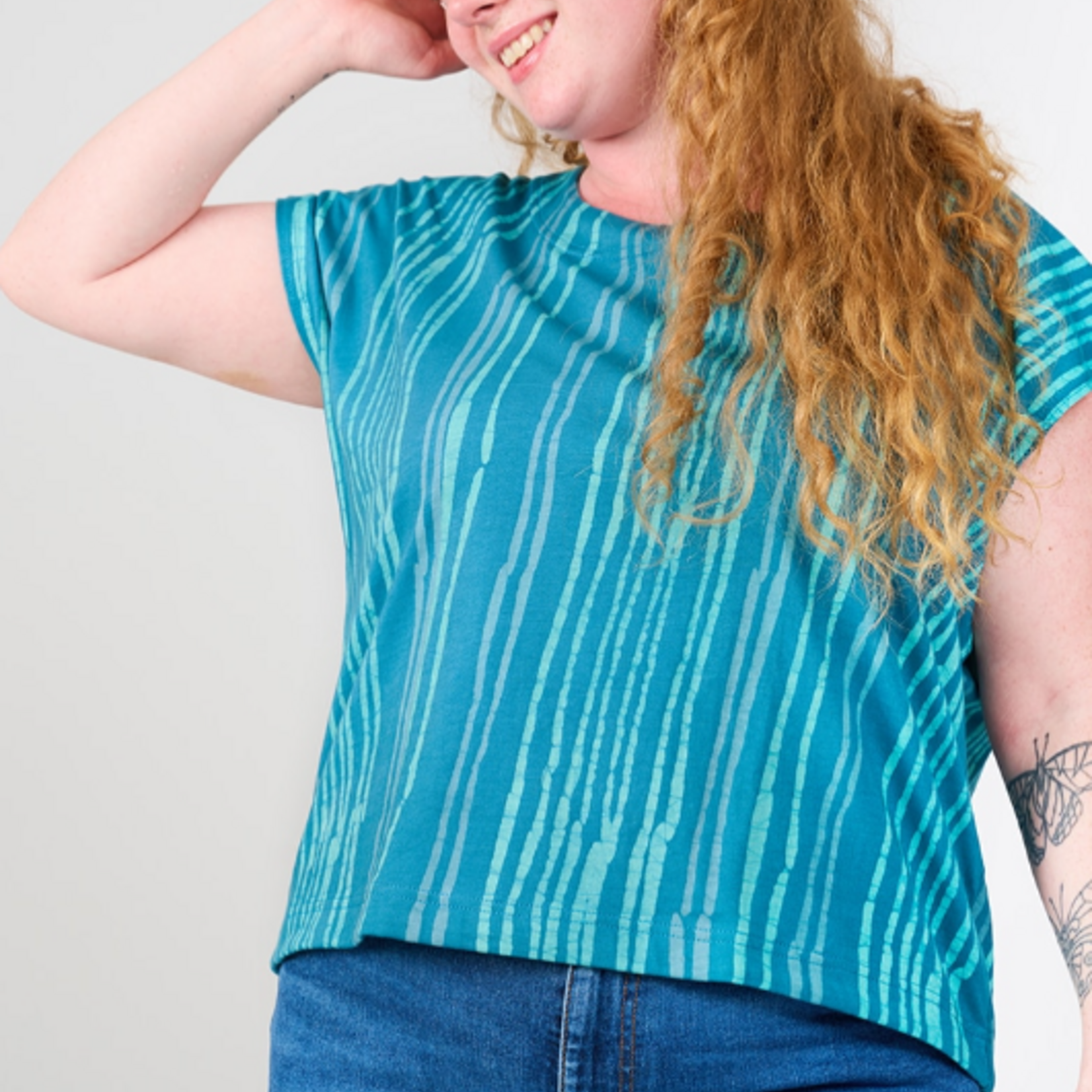 Global Mamas Knit Mesa Top: Reeds-Teal-Organic-M