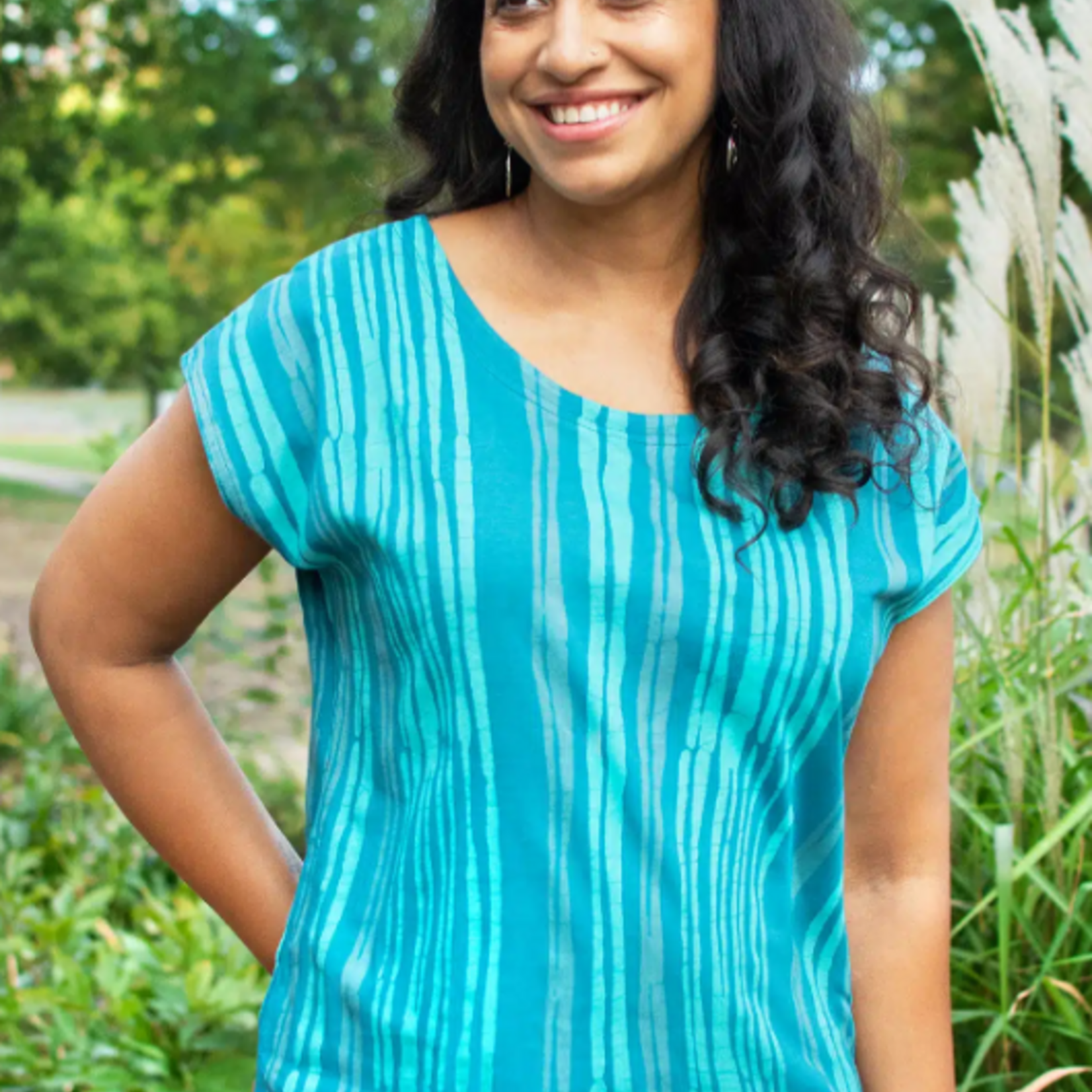 Global Mamas Knit Mesa Top: Reeds- Teal-Organic-XL