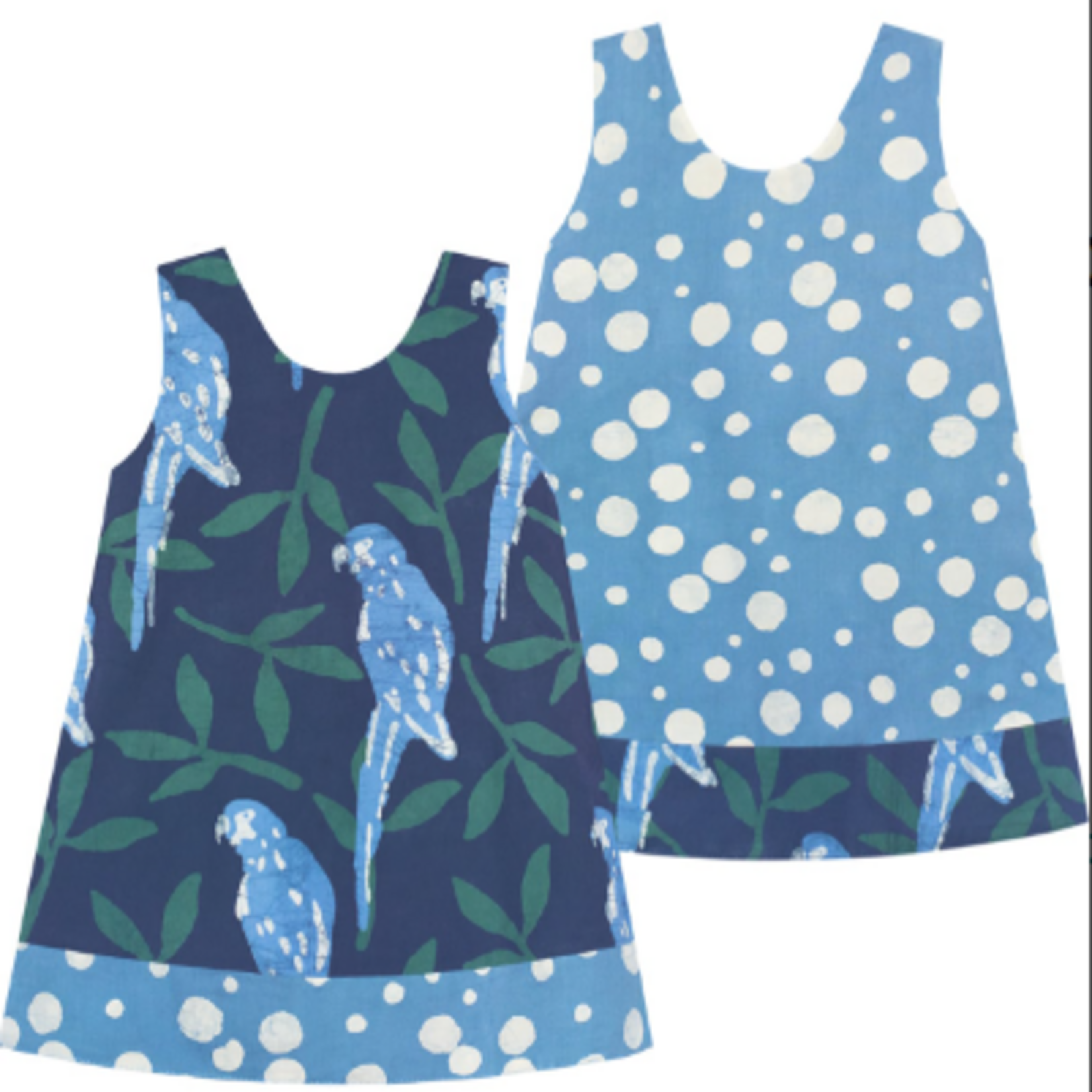 Global Mamas Reversible Dress: Parrots- Spruce-Organic- Size 6