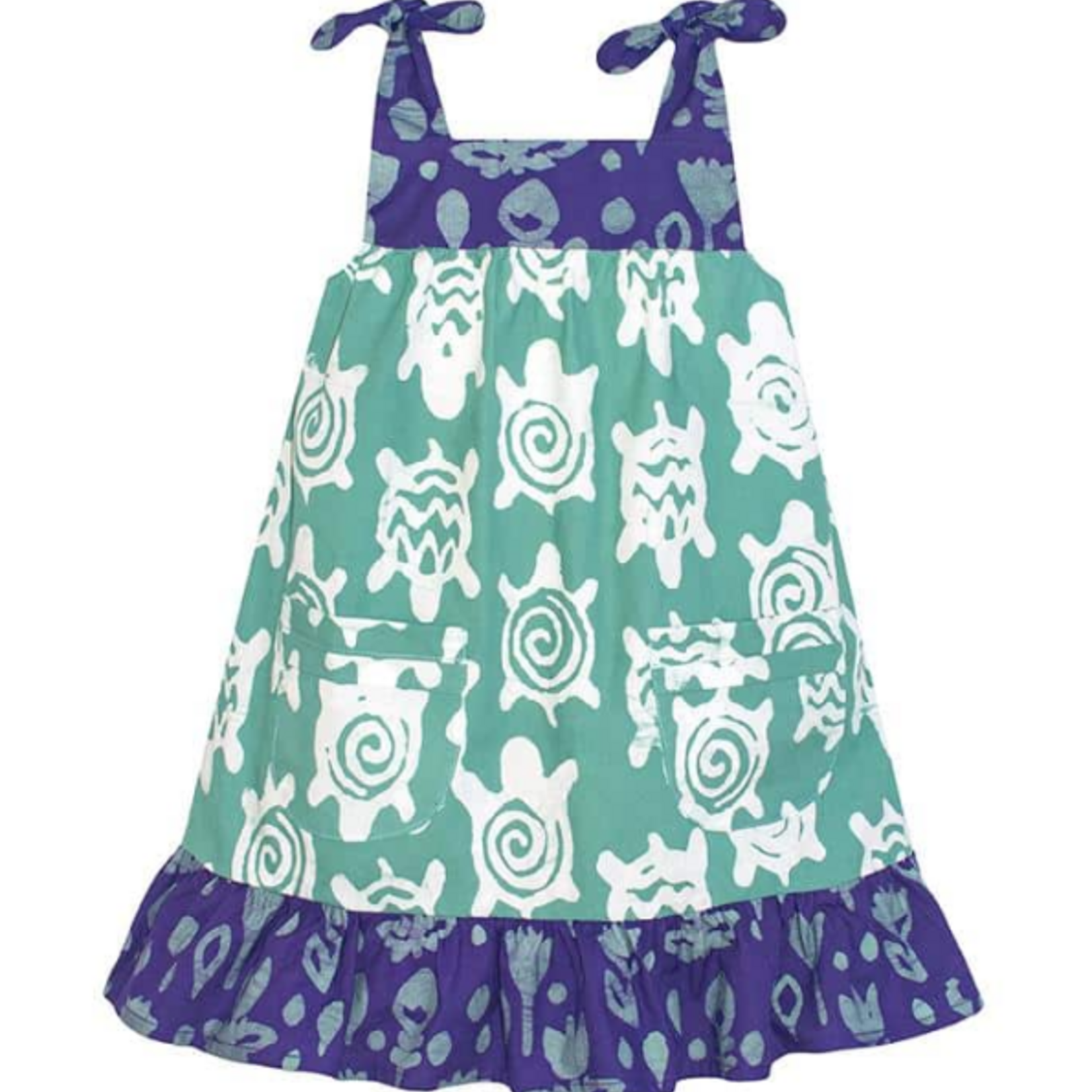 Global Mamas Pocket Dress: Turtles-Sage-Organic-Size 2