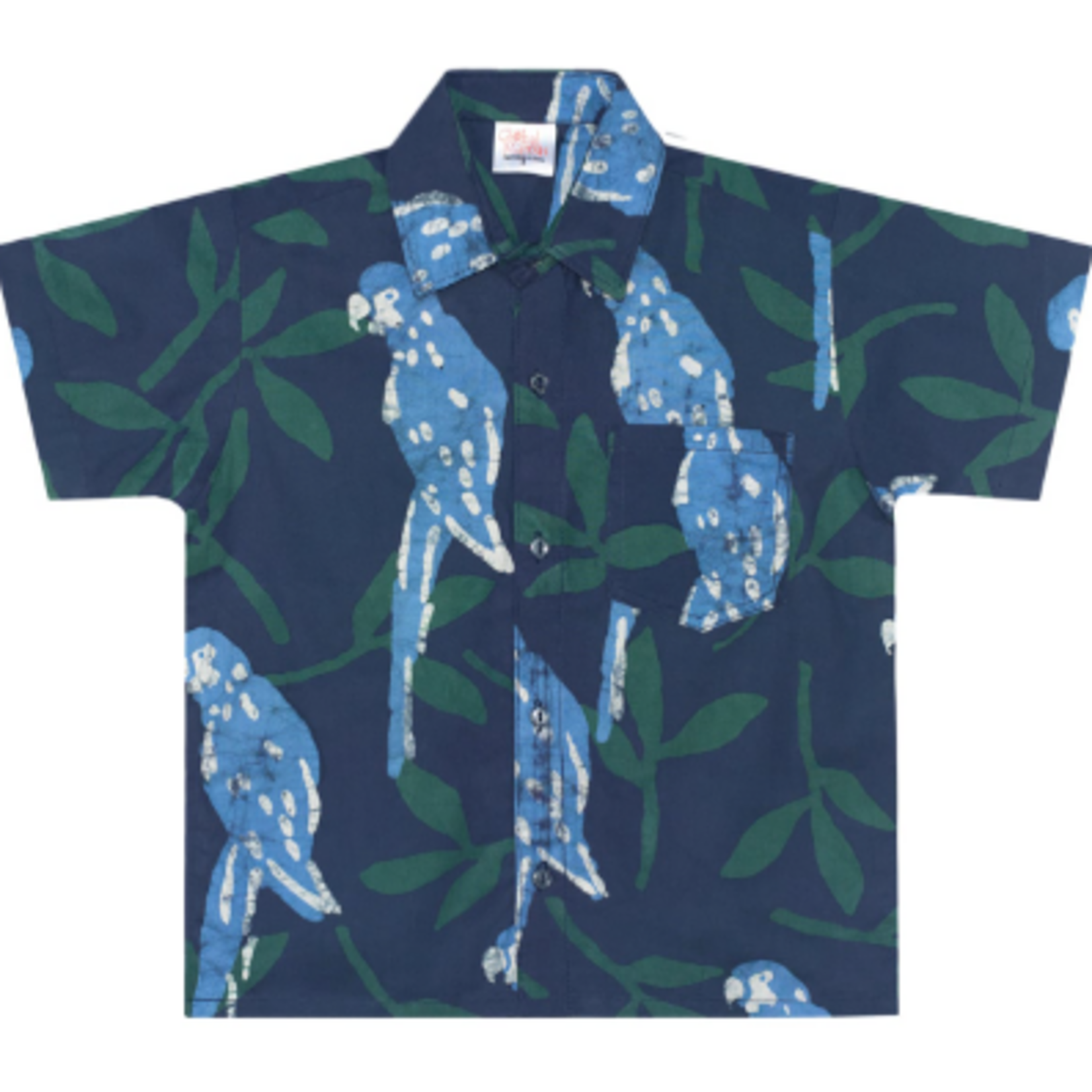 Global Mamas Button Down Shirt: Parrots-Spruce-Organic-Size 6