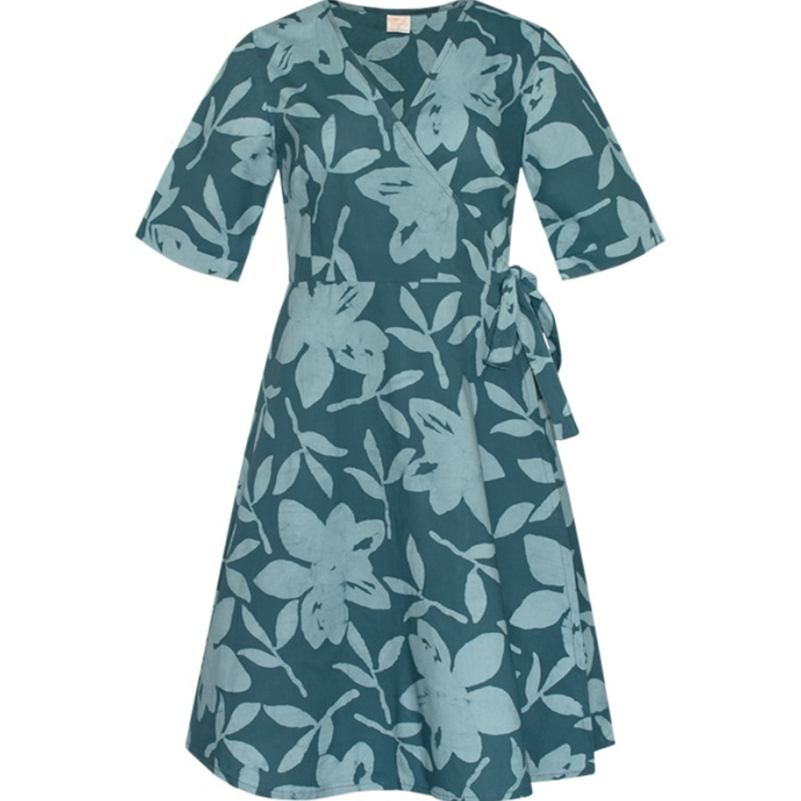 Global Mamas Wrap Dress 3/4 Sleeve: Blossom-Shadow-Organic-S