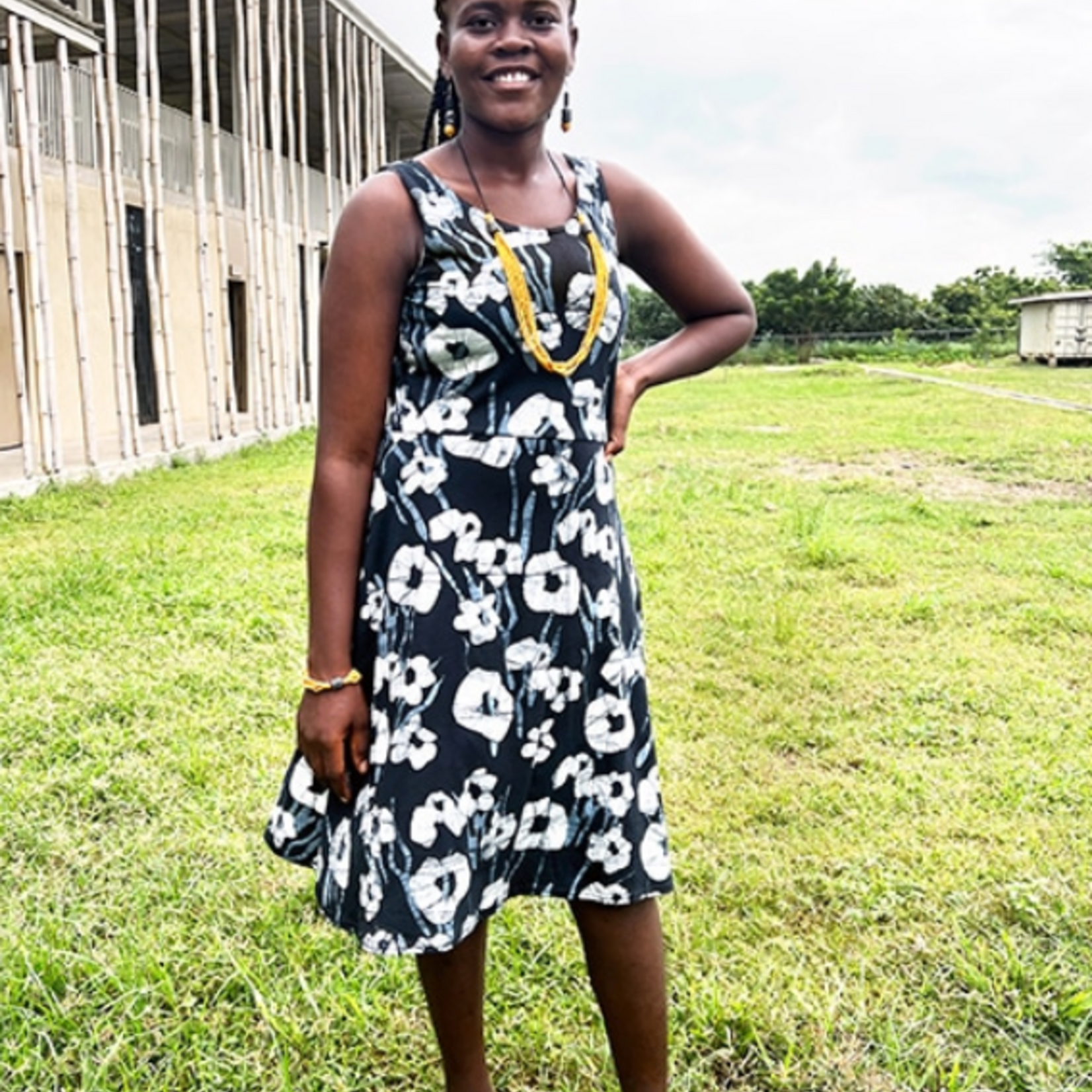 Global Mamas Knit Dress-Fit and Flare Adult: Painted Floral-Black-Organic-M