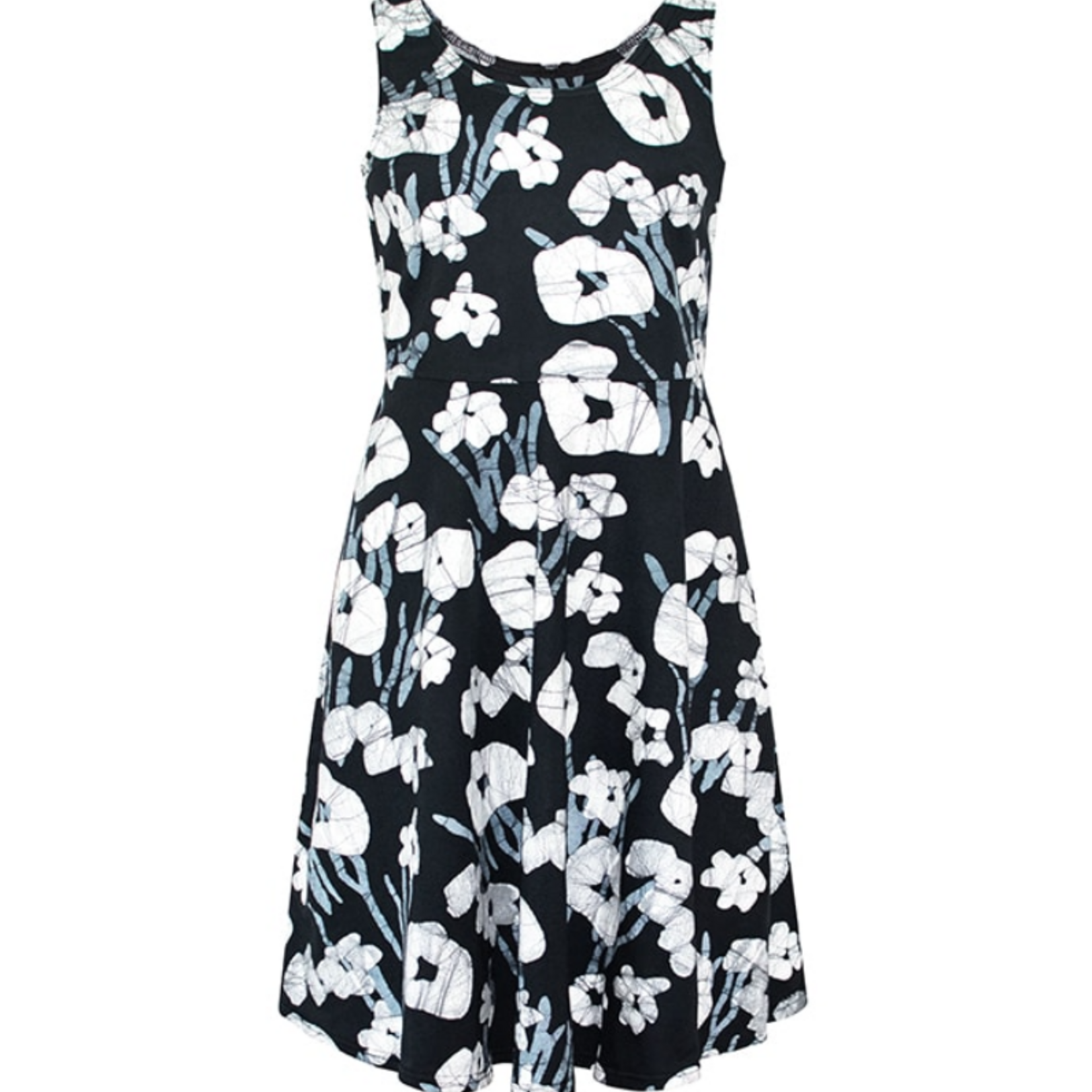 Global Mamas Knit Dress-Fit and Flare Adult: Painted Floral-Black-Organic-M
