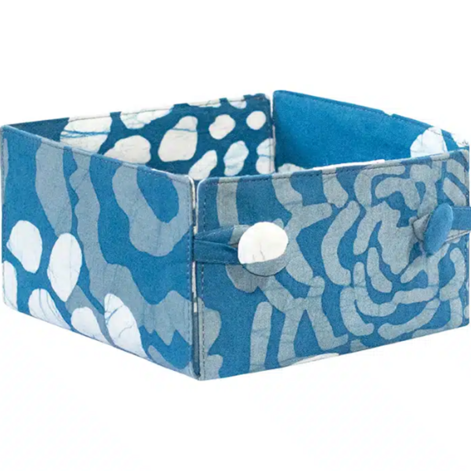 Global Mamas Button Basket Mini: Blooms-Indigo-Organic