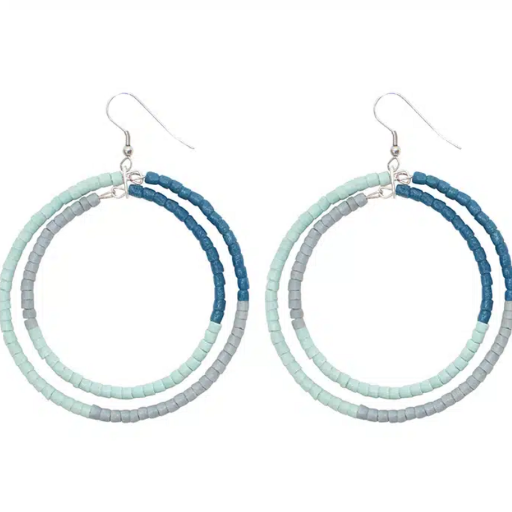 Global Mamas Color Blocks Hoops: Earrings- Sea Glass