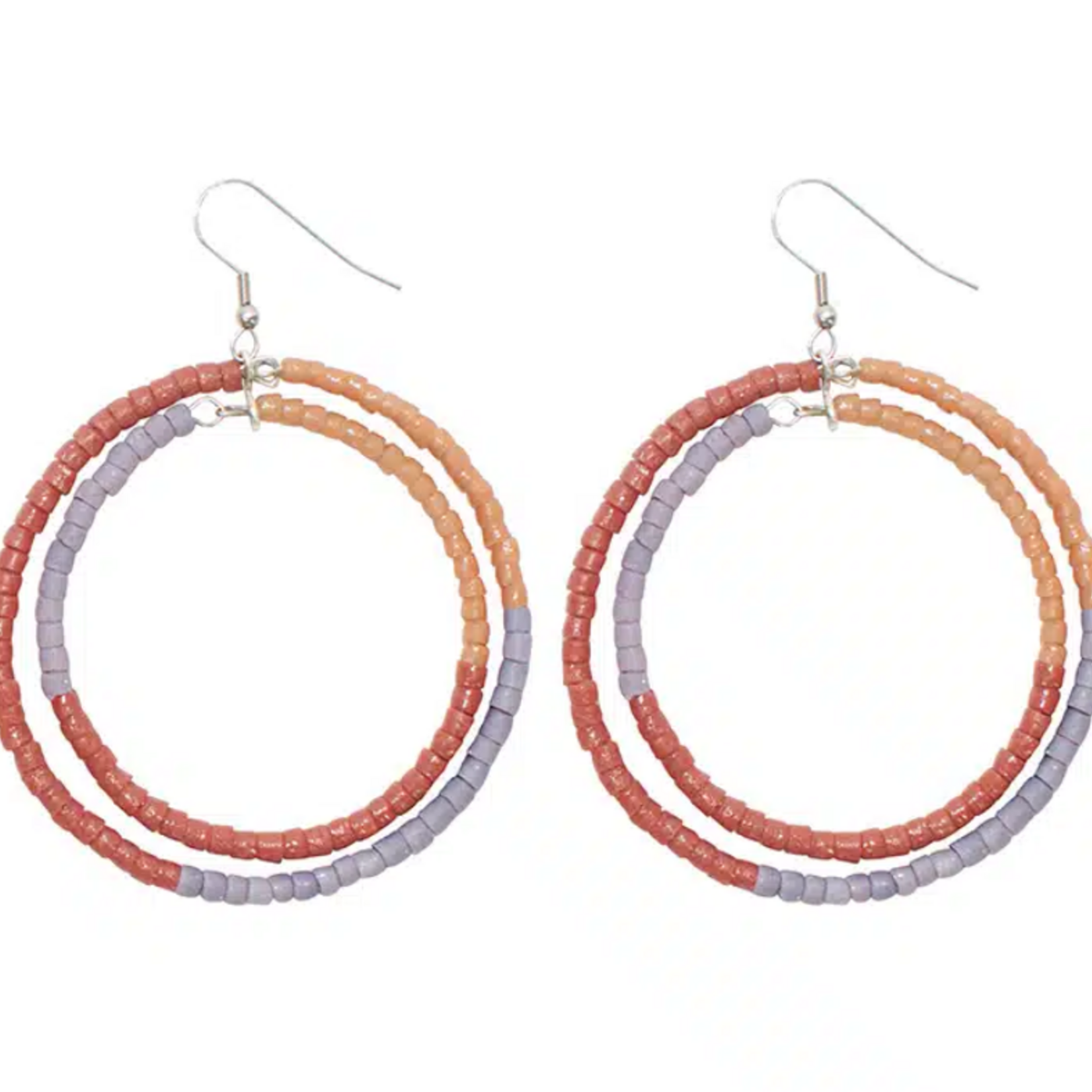 Global Mamas Color Block Hoops: Earrings-Rose