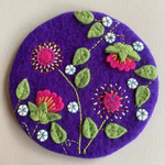 Ganesh Himal Felt Trivet w/ Embroidered Leaves- Round