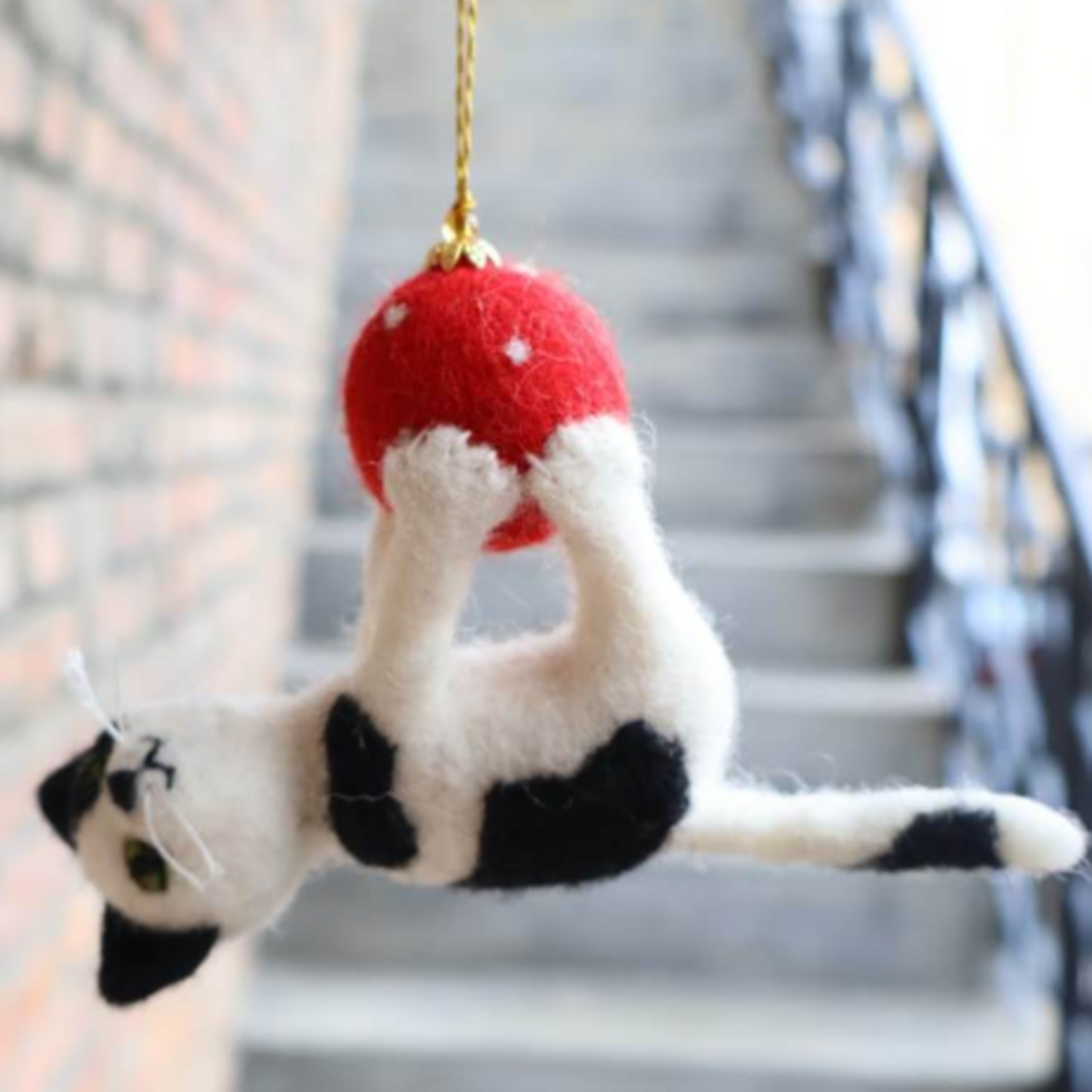 Ganesh Himal Felt Cat Hanging on Ball Ornament