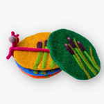 Ganesh Himal Cattail Plant Felted Wool 4X4 in Round Coaster- Set of 4