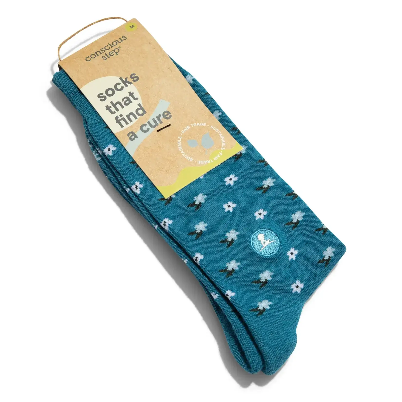 Conscious Step Socks that Find a Cure- Blue Flowers- Medium