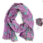 Minga Imports Cotton Sari Scarf with Scrunchie- Assorted Designs