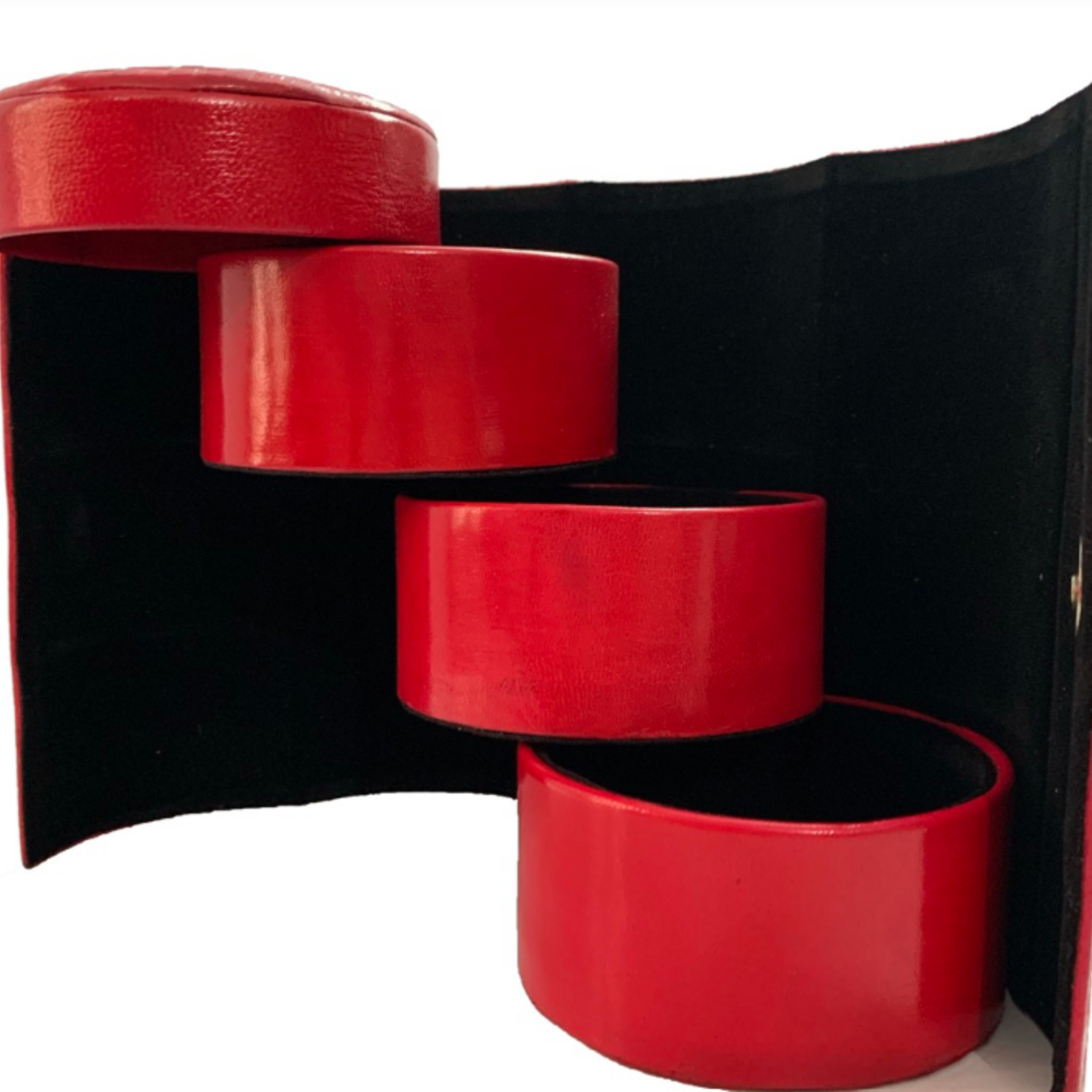 Minga Imports Tiered Leather Jewelry Case Red