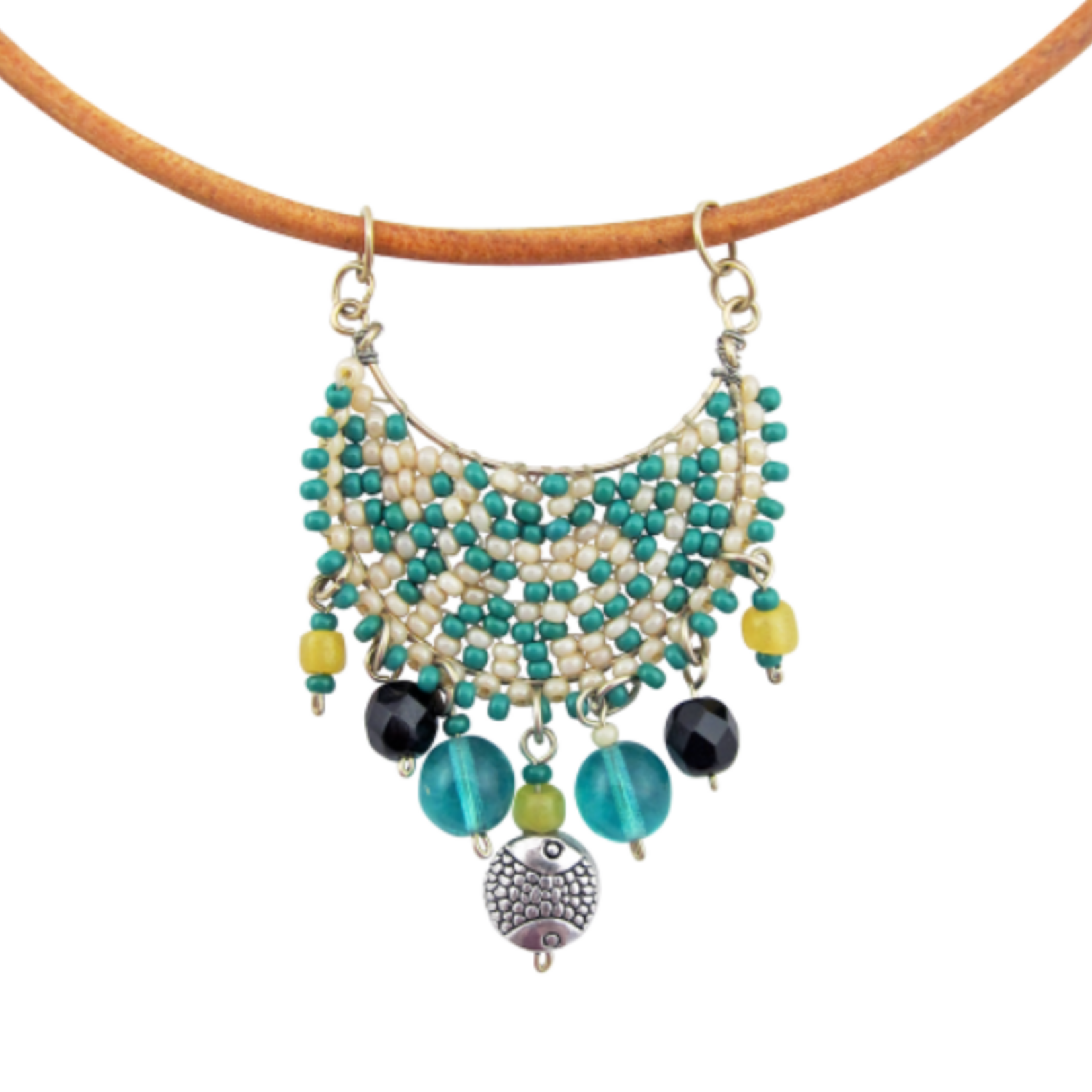 Unique Batik Luna Beaded Pendant Necklace