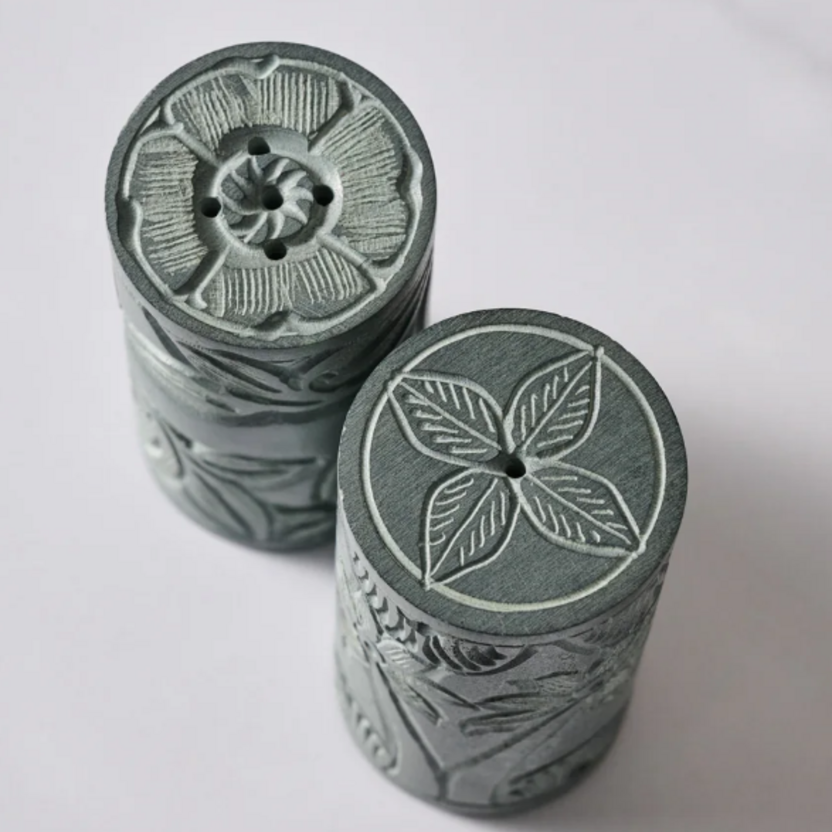 Ten Thousand Villages Valli Carved Palewa Stone Salt + Pepper Shakers