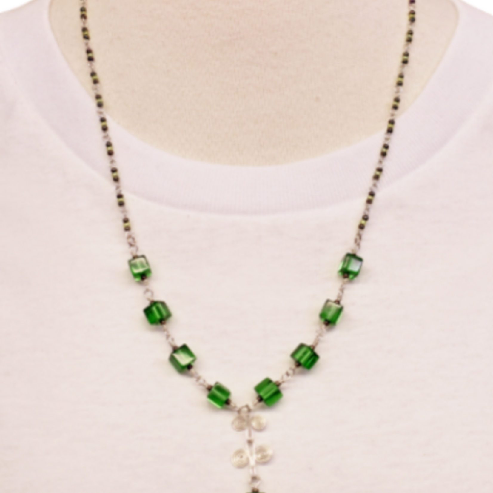Unique Batik Glass Cube Beaded Necklace