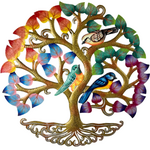 Global Crafts Golden Autumn Tree of Life with Birds- Steel Drum Art- 14 inch