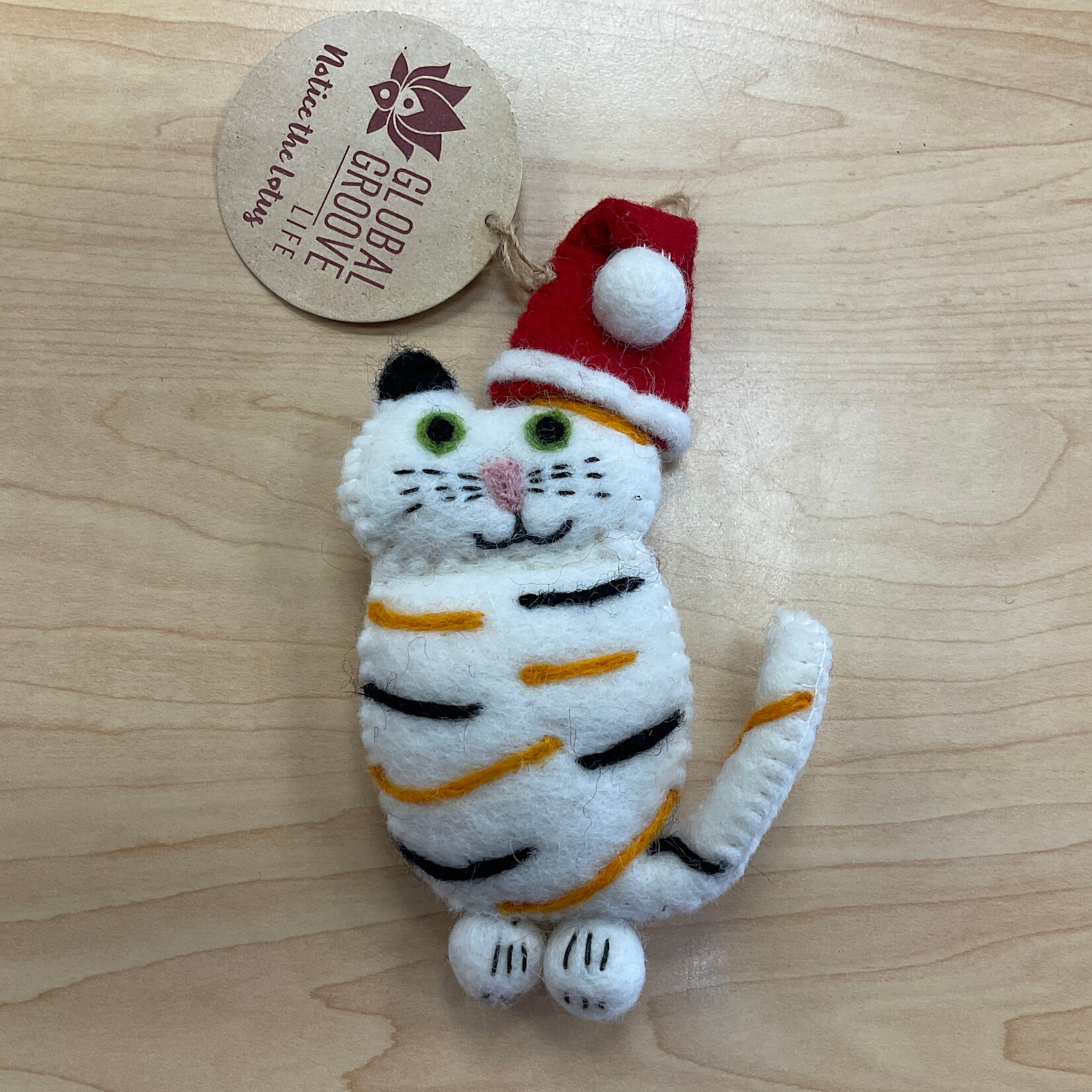 Global Crafts Calico Santa Cat Felt Ornament