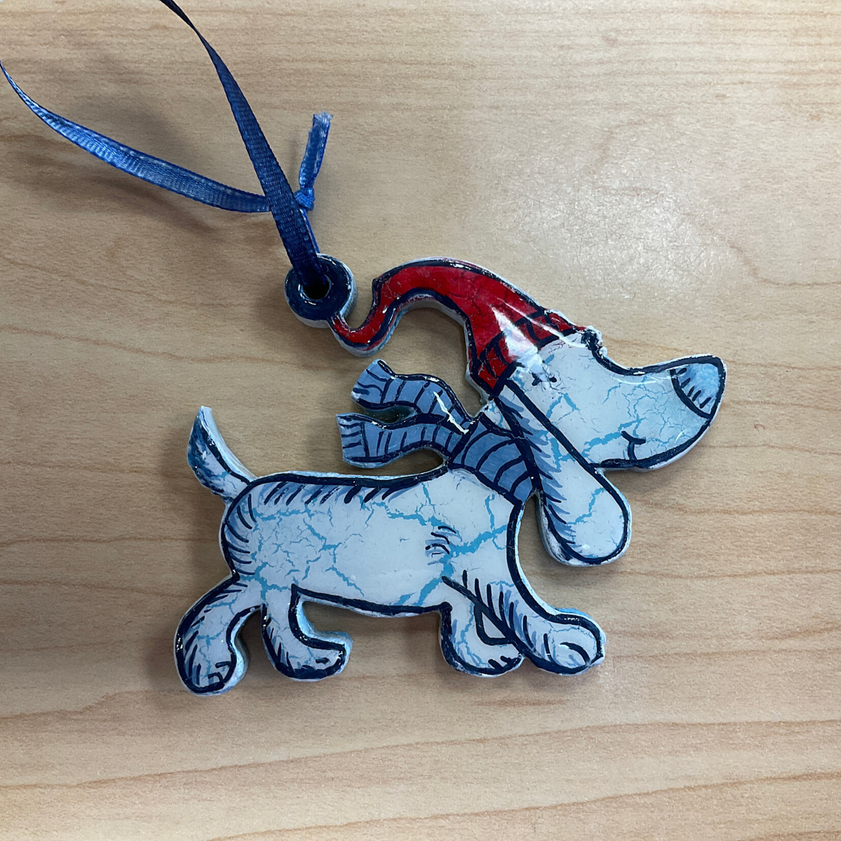 PamPeana Dog with Hat Wooden Ornament