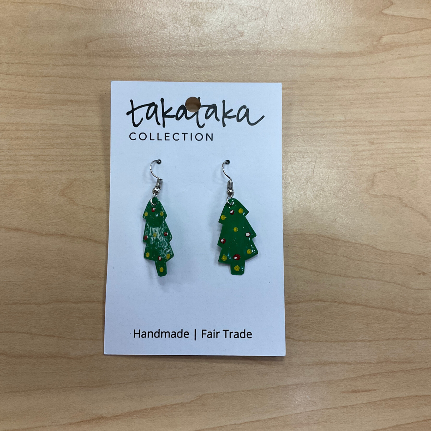 Global Crafts Painted Tin Christmas Tree Earrings
