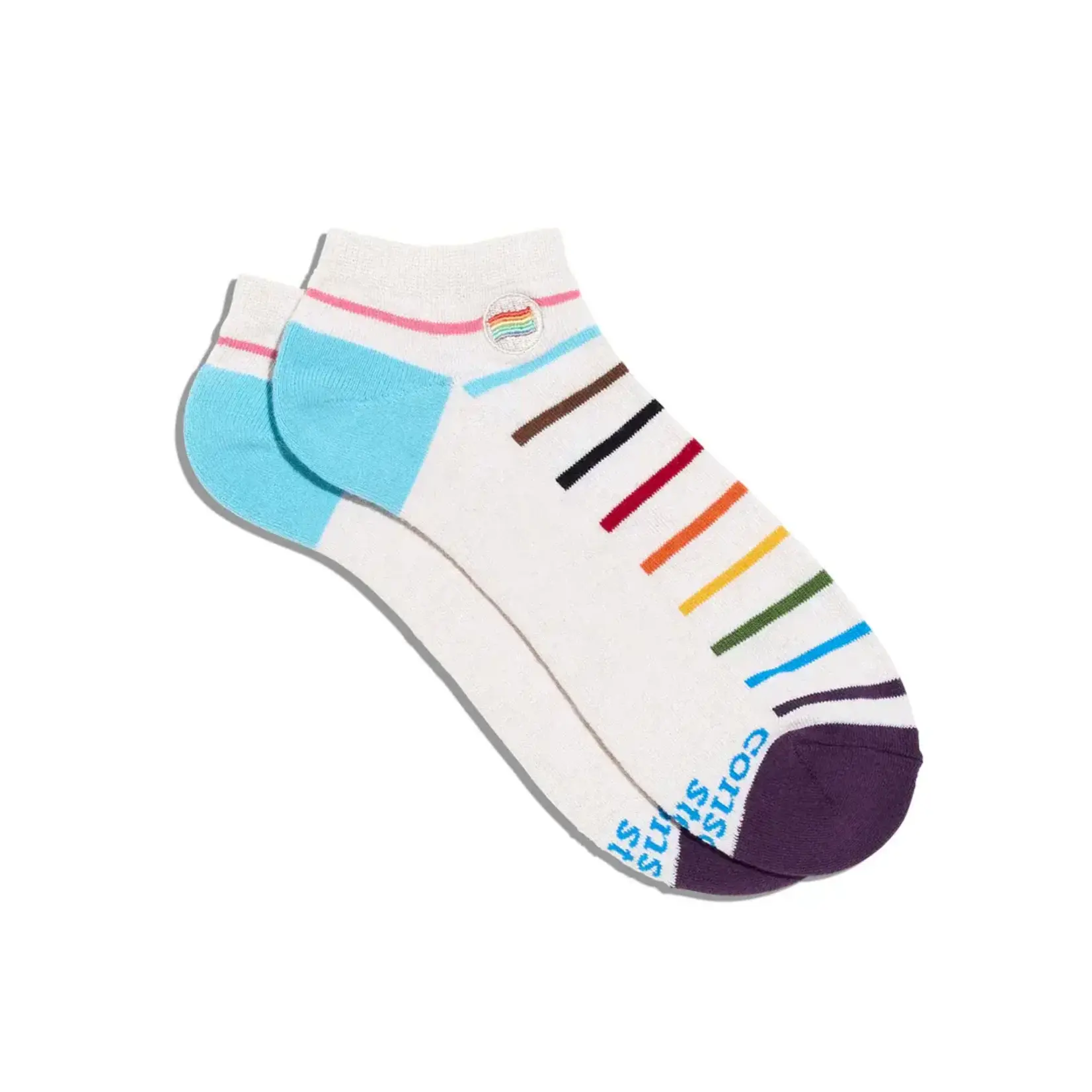 Conscious Step Socks that Save LGBTQ Lives- Rainbow Stripes-Ankle- Small
