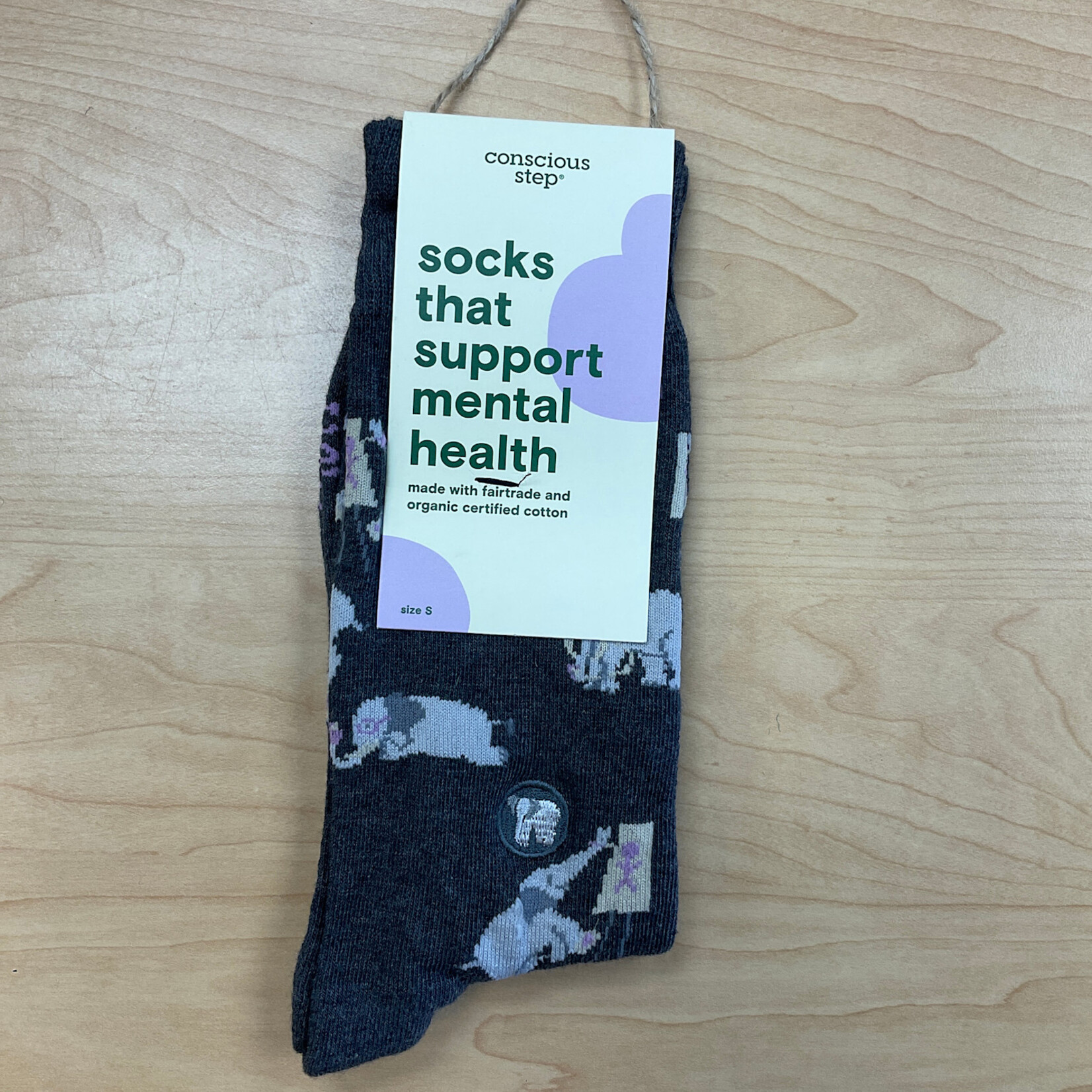 Conscious Step Socks that Support Mental Health- Elephants- Small