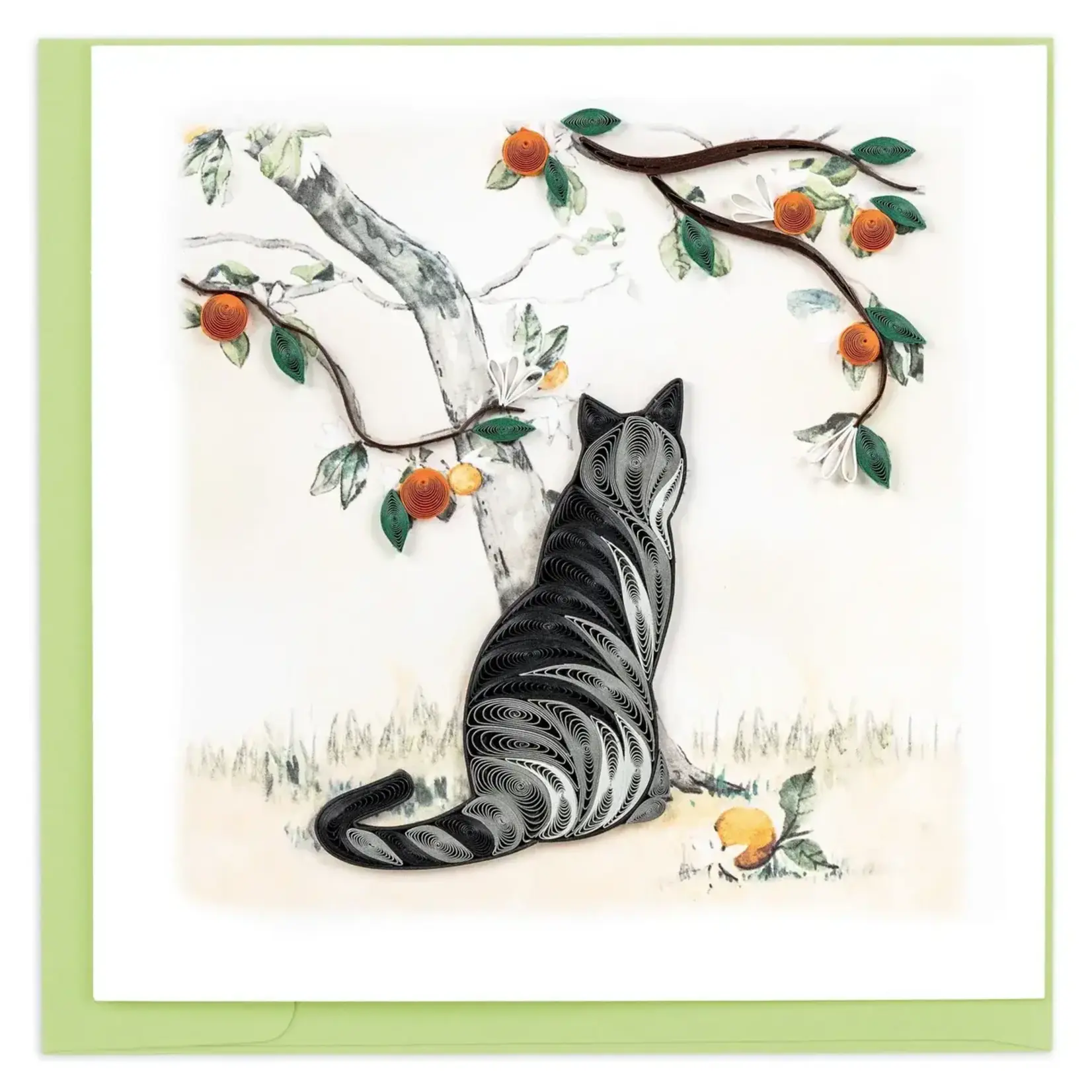 Quilling Card Cat and Orange Branch Quilled Card