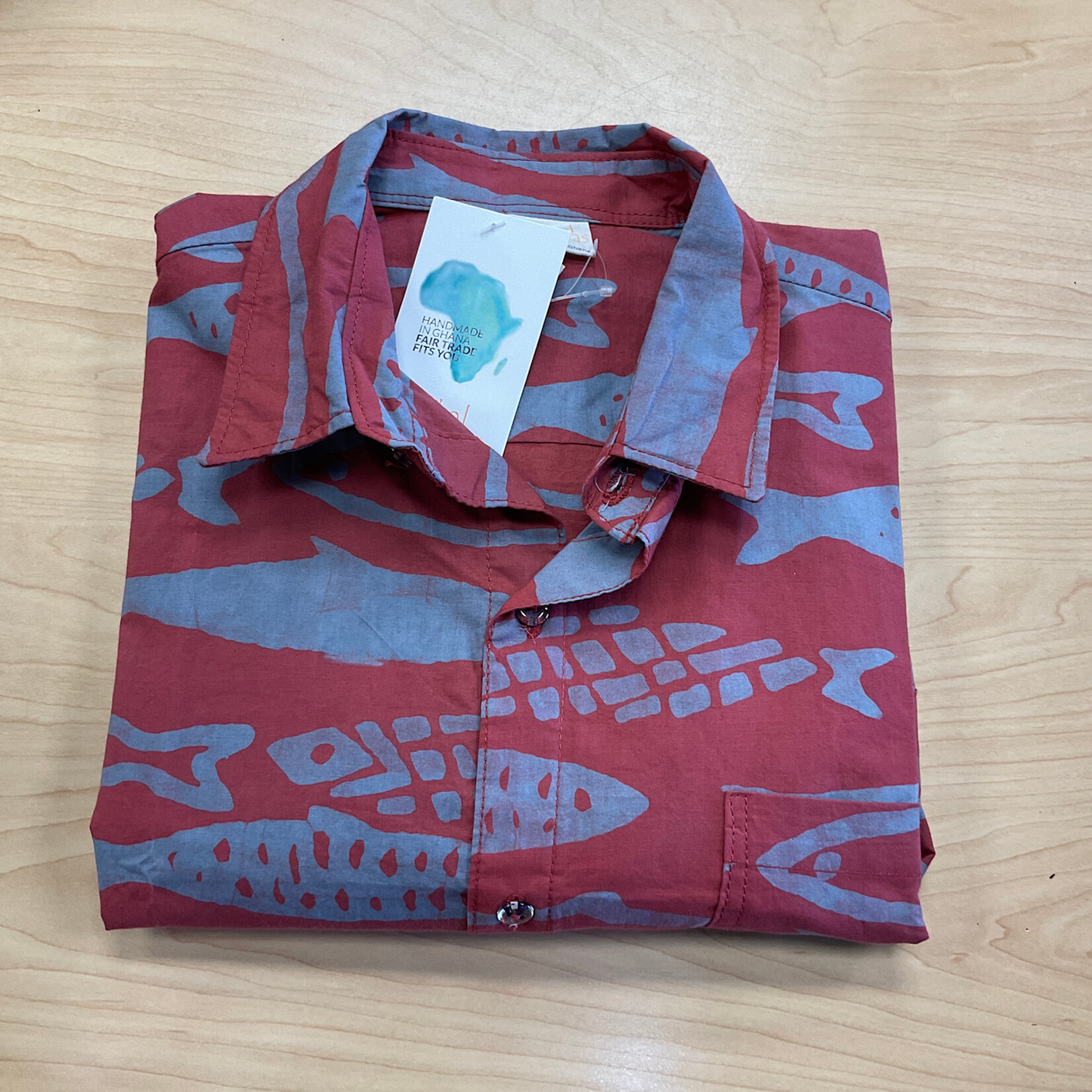 Global Mamas Button Down Shirt: Sardines-Rust-Organic-L