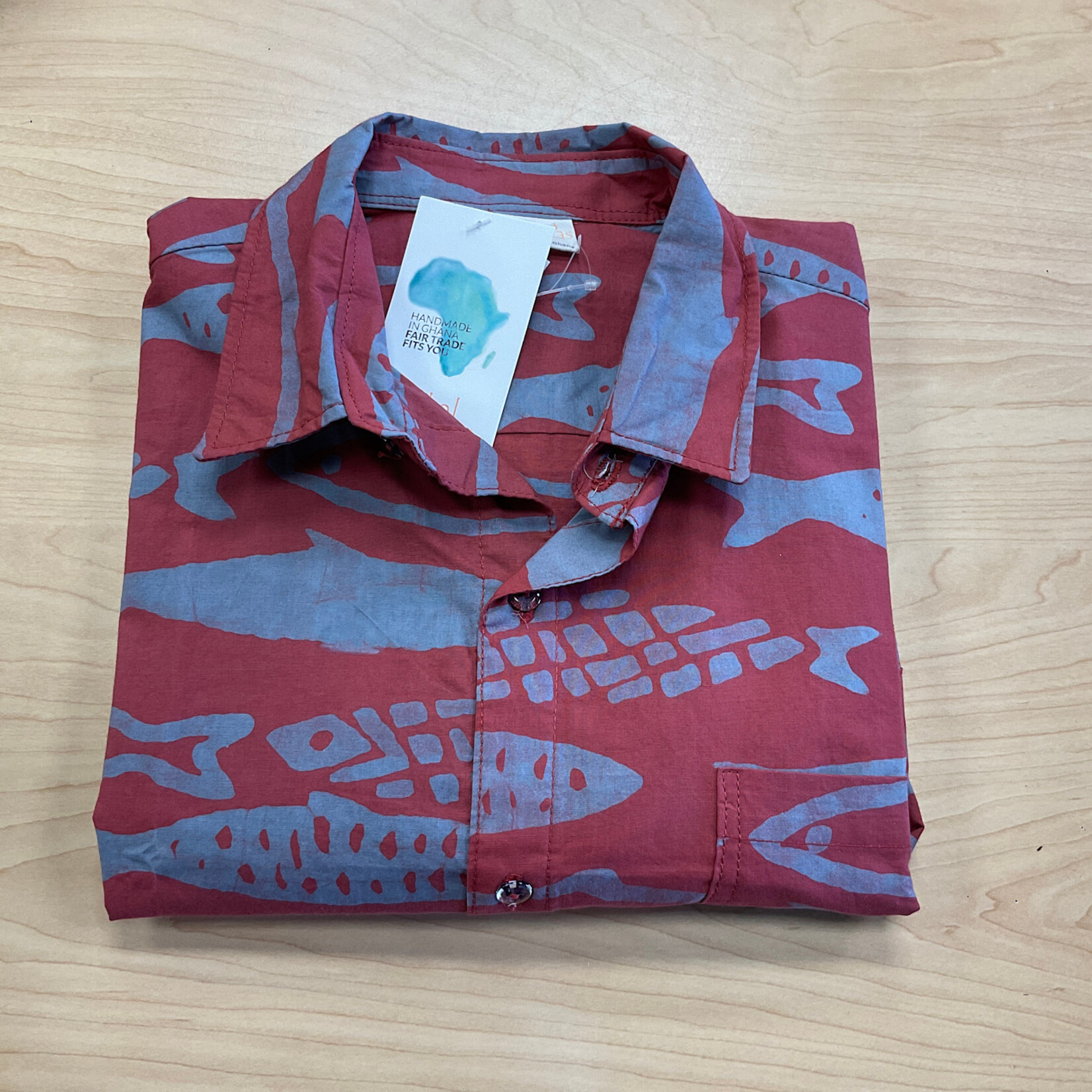 Global Mamas Button Down Shirt: Sardines-Rust-Organic-XL