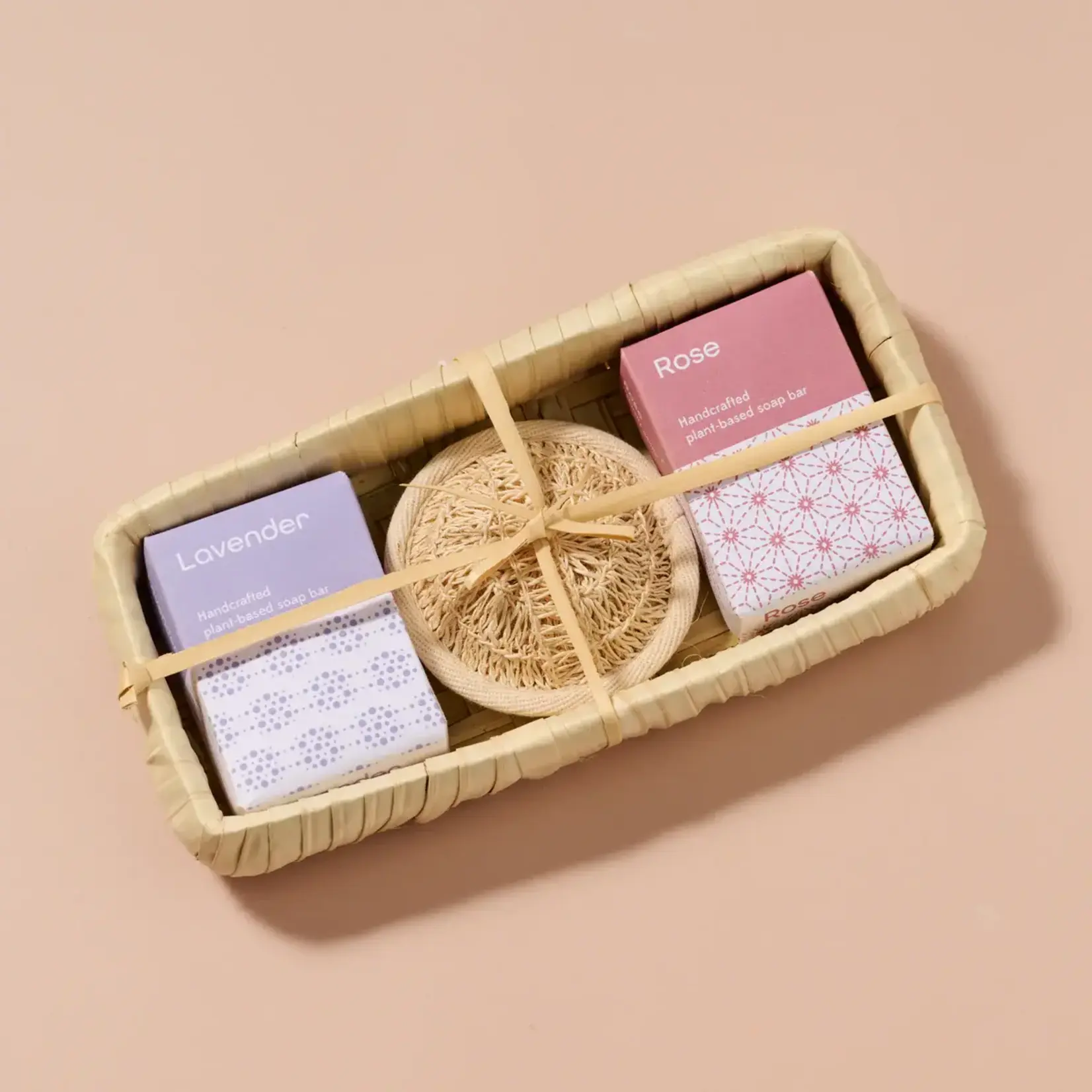 Ten Thousand Villages Taaja Lavender and Rose Soap/Body Scrubber Set