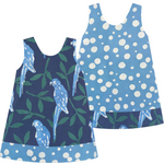 Global Mamas Reversible Dress: Parrots-Spruce-Organic-18M