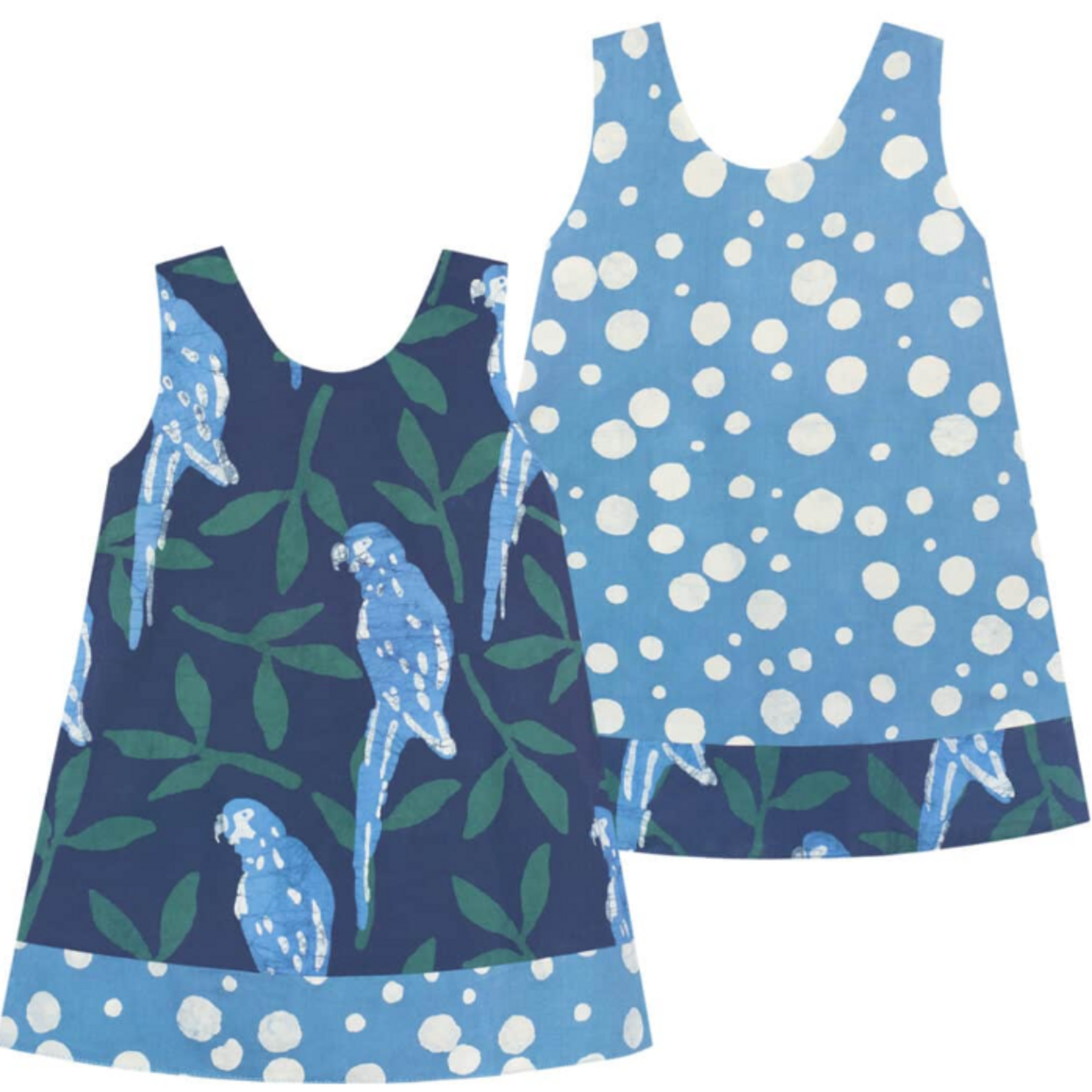 Global Mamas Reversible Dress: Parrots: Spruce-Organic-24M