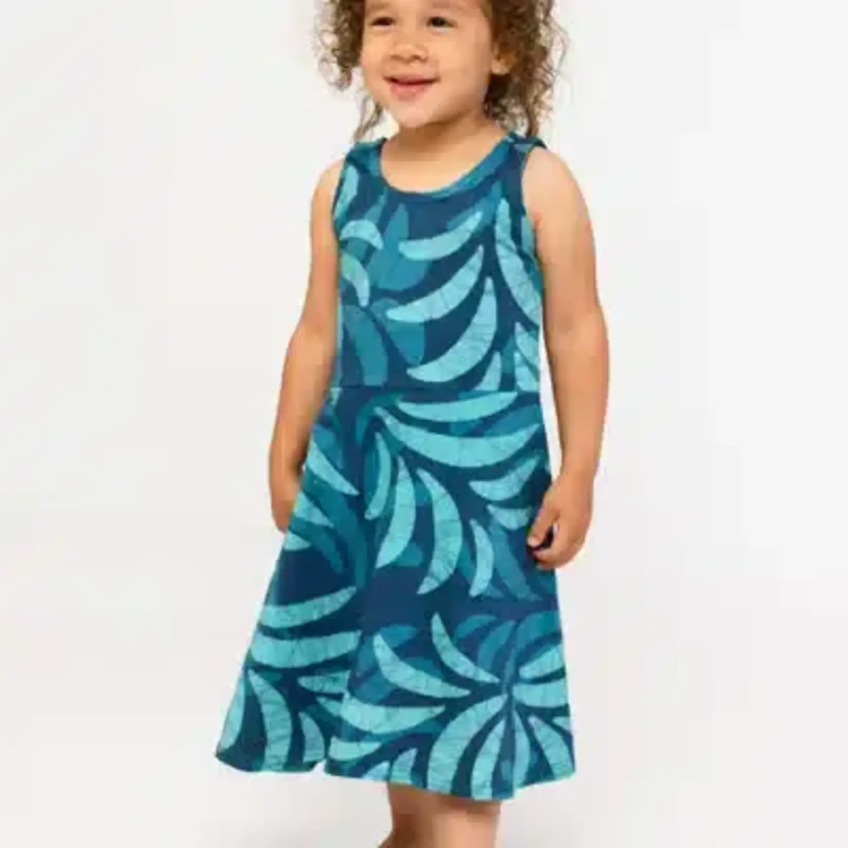Global Mamas Knit Dress-Fit and Flare Kid-Ferns-Navy-Organic-Size 6