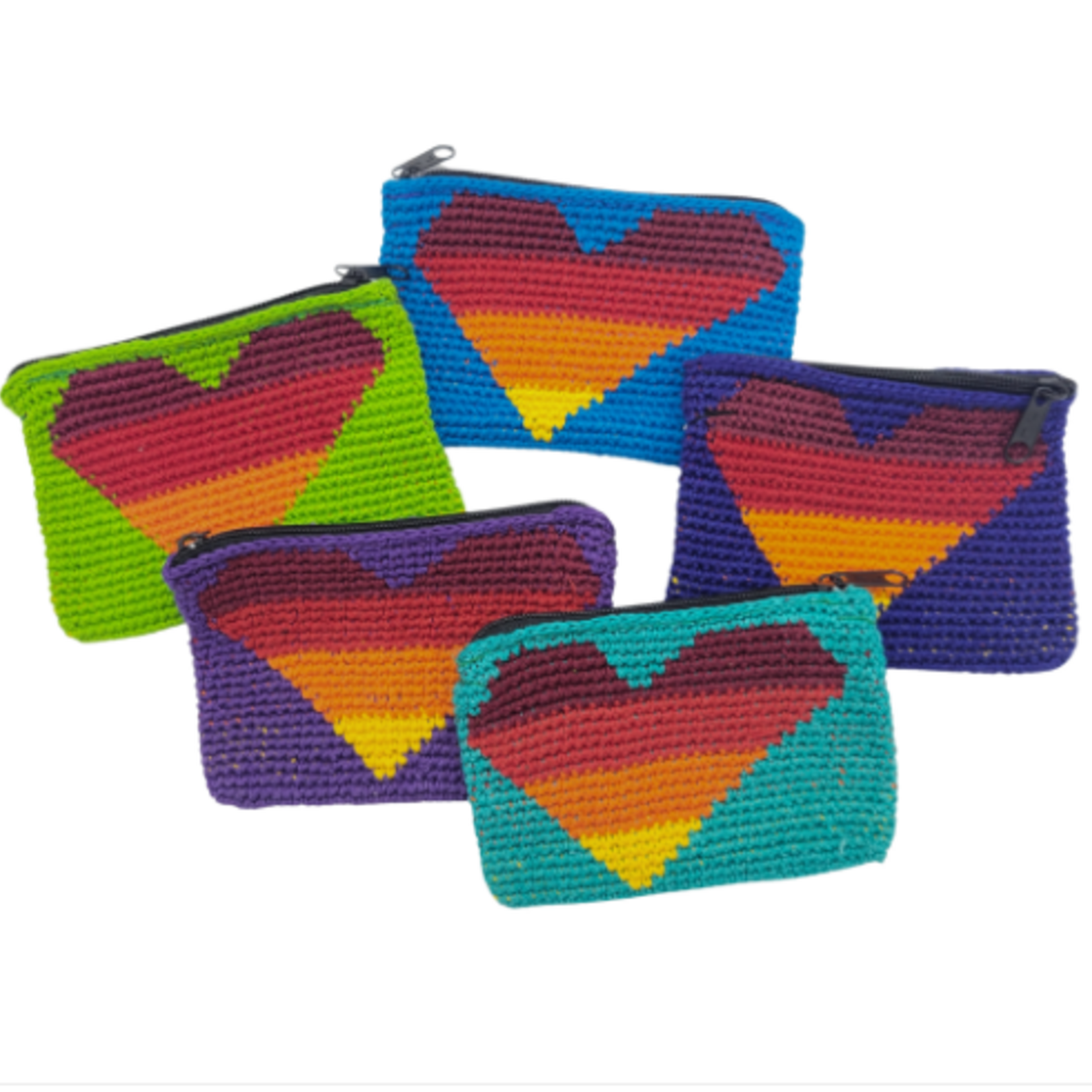 Unique Batik Heart Crocheted Coin Purse