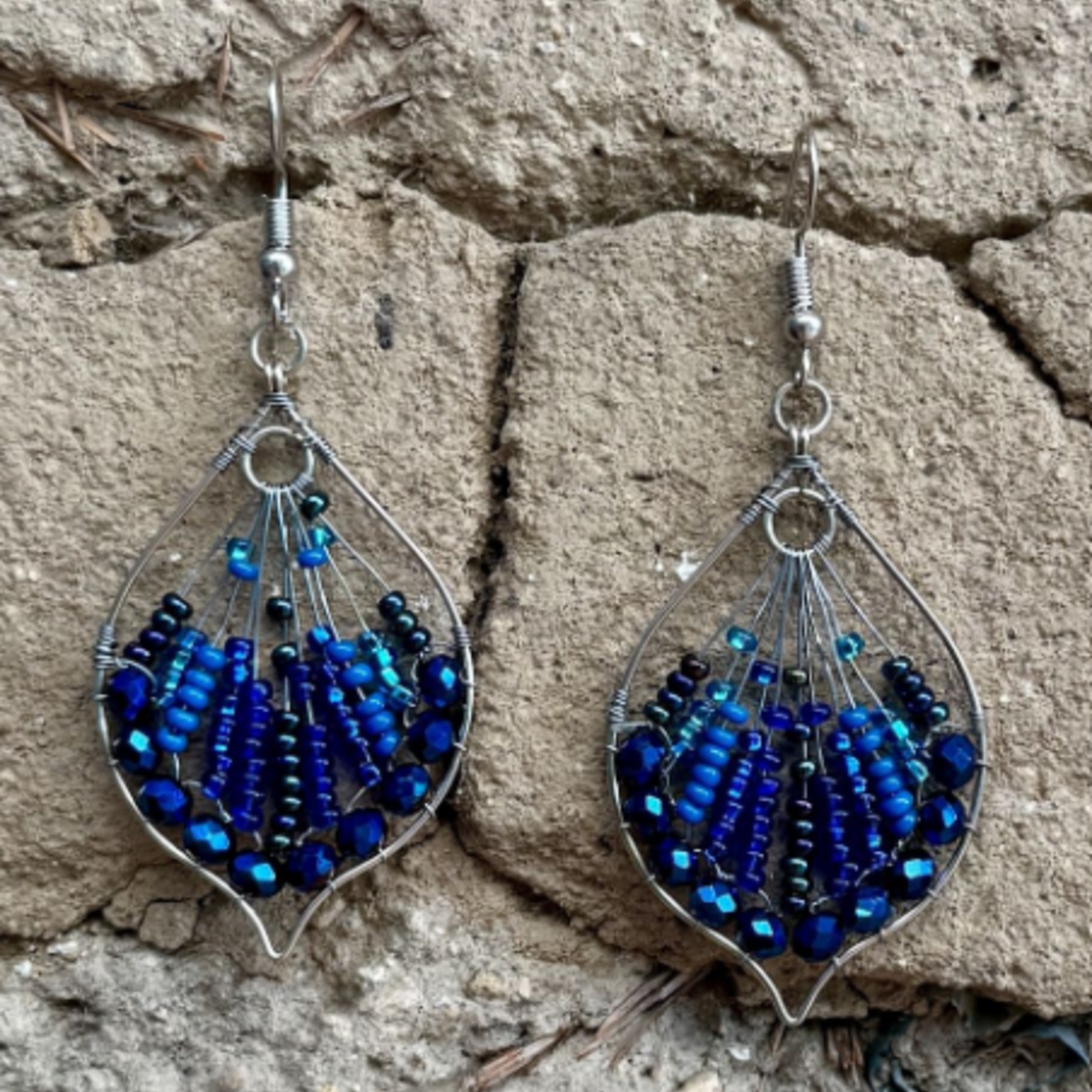 Unique Batik Dogwood Petal Beaded Wire Earrings