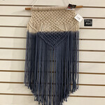 Global Crafts Handwoven Boho Wall Hanging- Blue Grey with Fringe