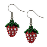 Unique Batik Tiny Strawberry Beaded Dangle Earrings