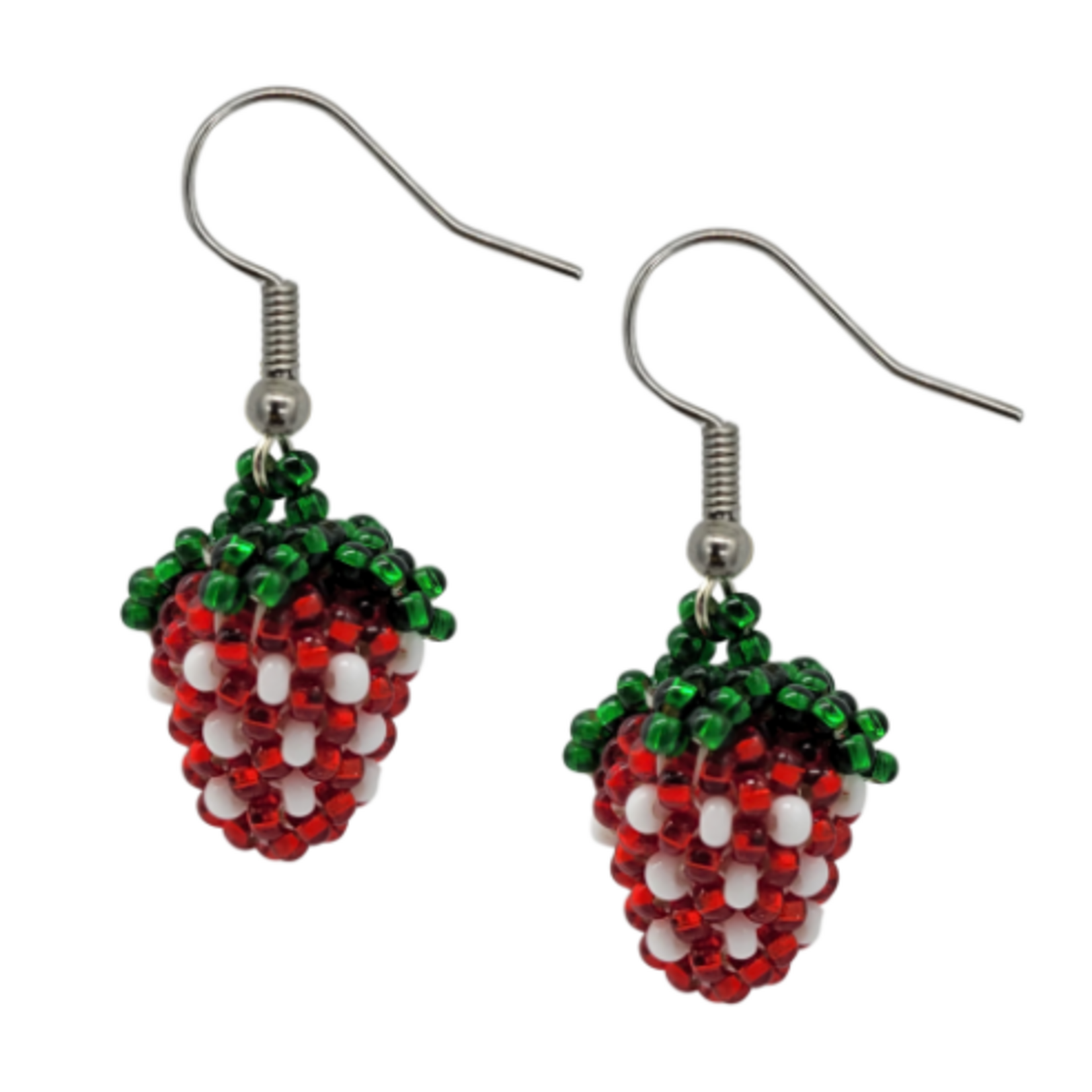 Unique Batik Tiny Strawberry Beaded Dangle Earrings
