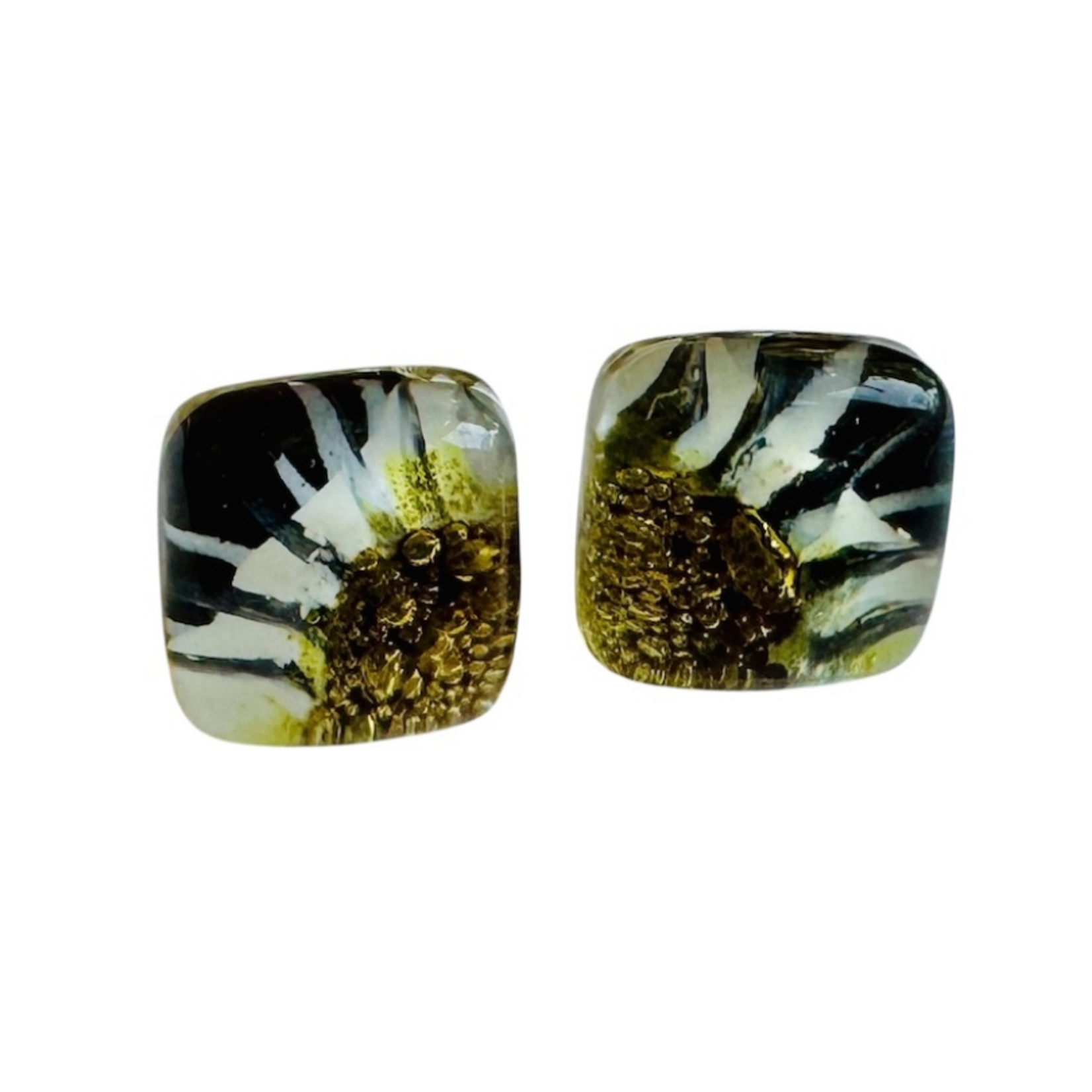 Unique Batik Fusion Glass Stud Earrings- Earth-Assorted