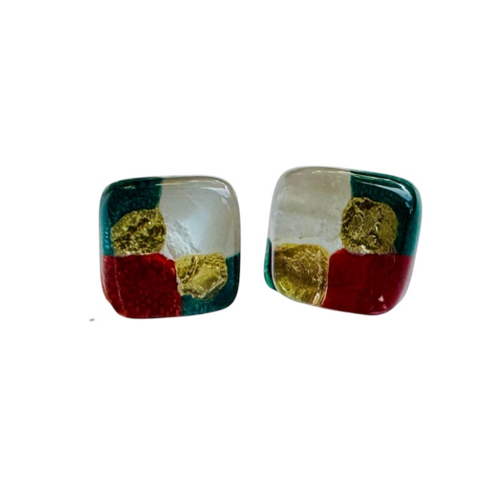 Unique Batik Fusion Glass Stud Earrings- Earth-Assorted