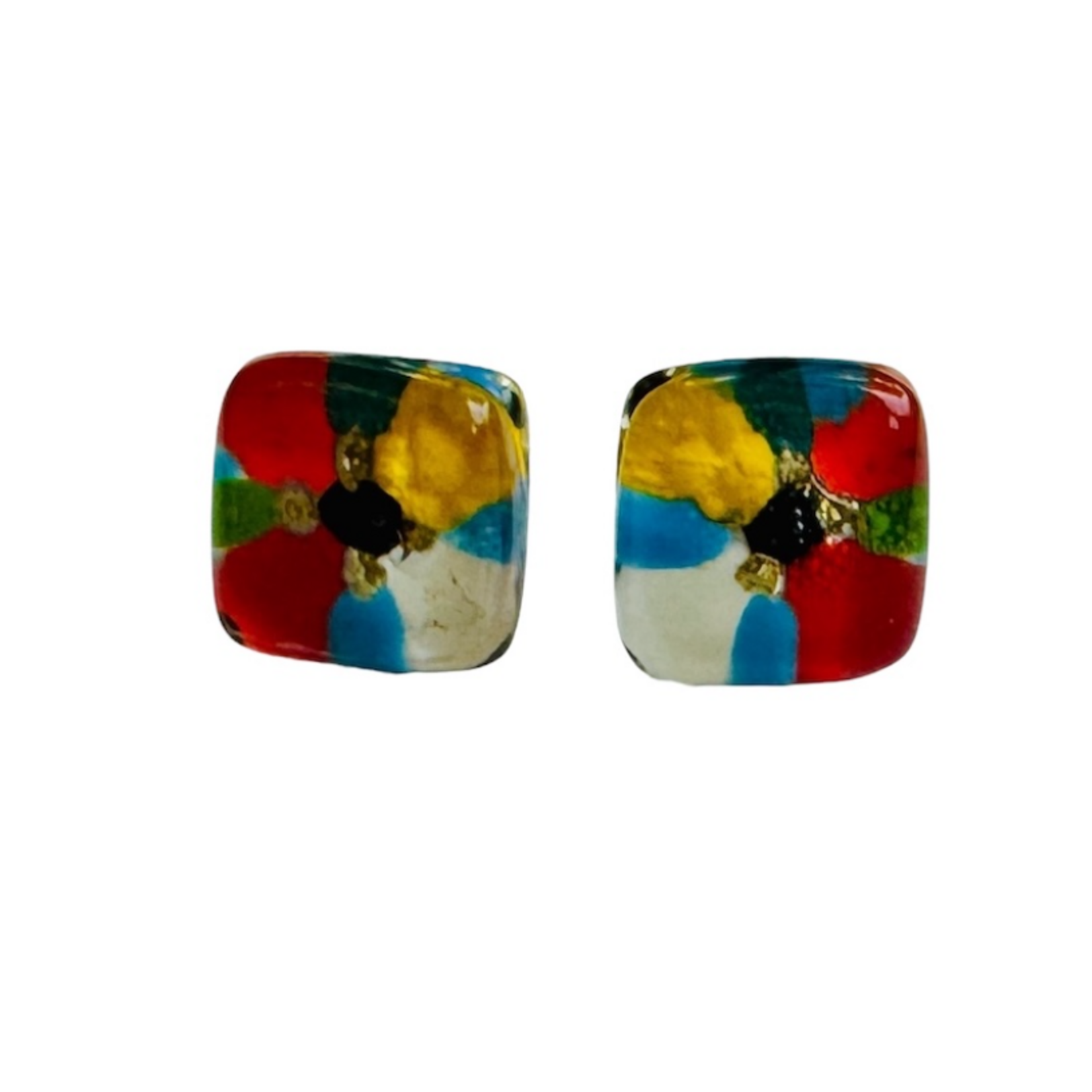 Unique Batik Fusion Glass Stud Earrings- Earth-Assorted