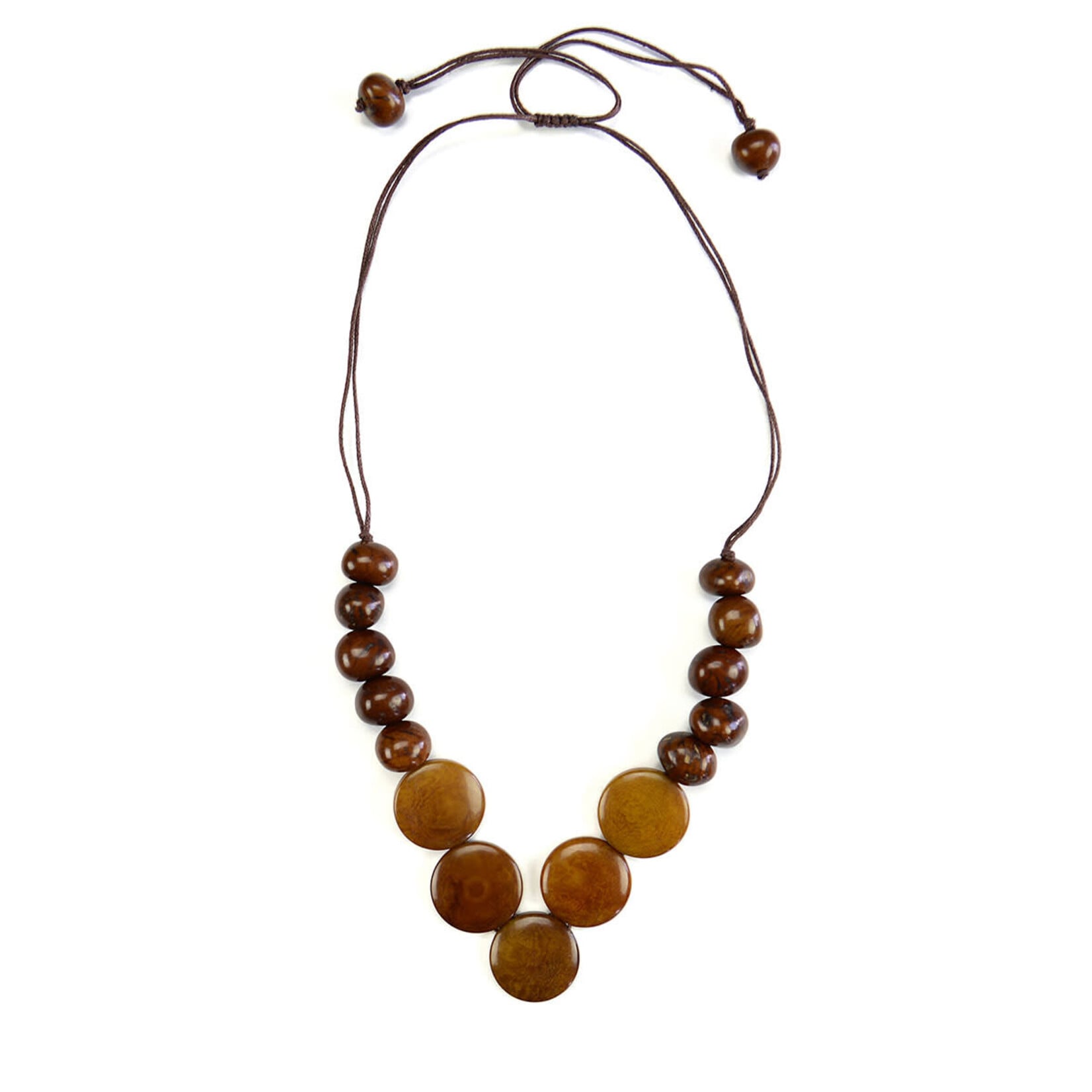 Minga Imports Disc V Necklace- Brown