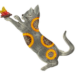 Global Crafts Playful Kitten Painted with Sunflowers Drum Art
