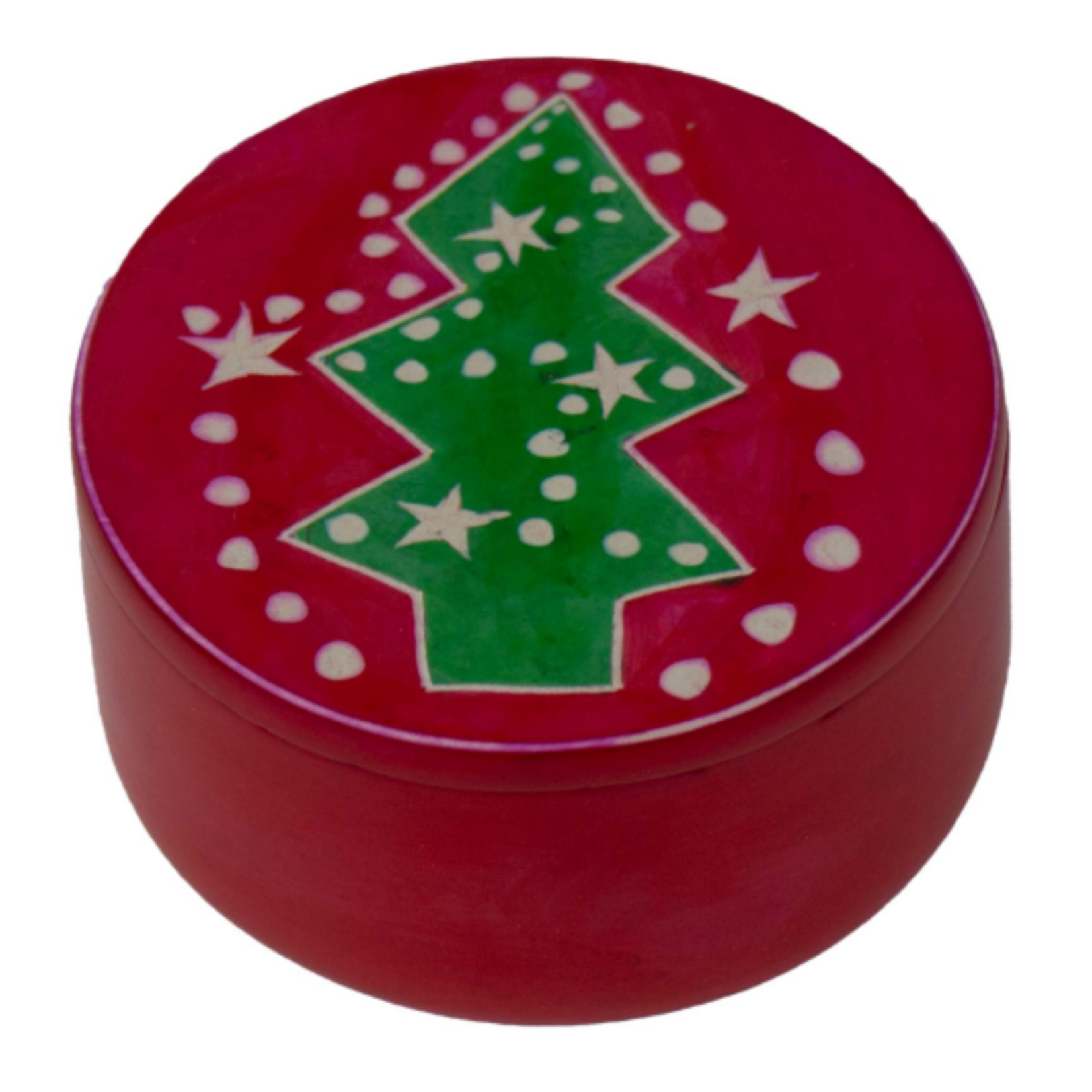 Global Crafts Soapstone Christmas Tree Round Box