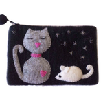 Global Crafts Grey Cat Felt Zipper Pouch