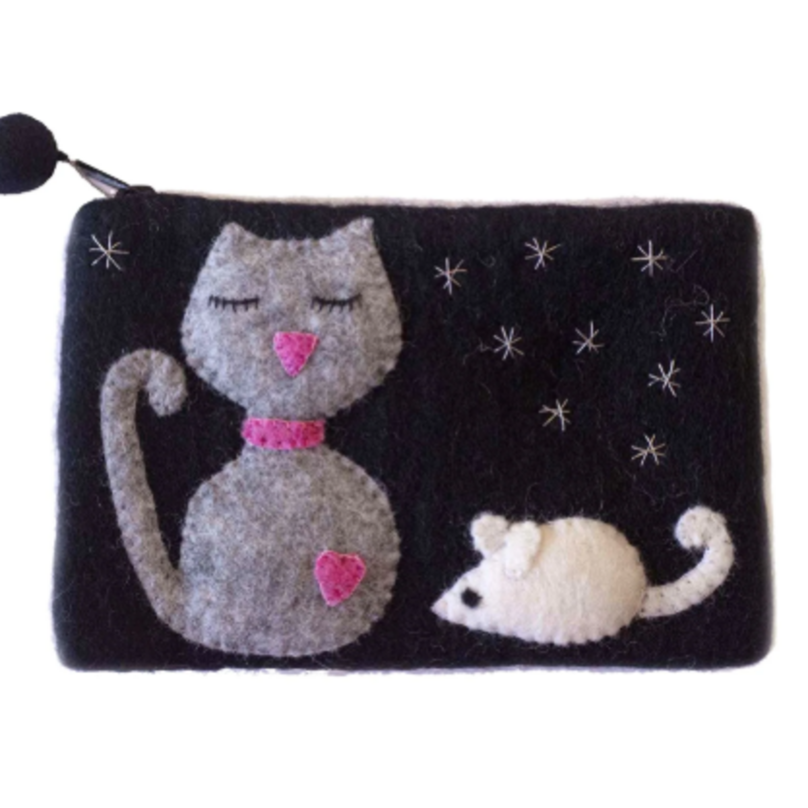 Global Crafts Grey Cat Felt Zipper Pouch