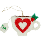 Global Crafts Tea Cup Felt Holiday Ornament- Red Heart