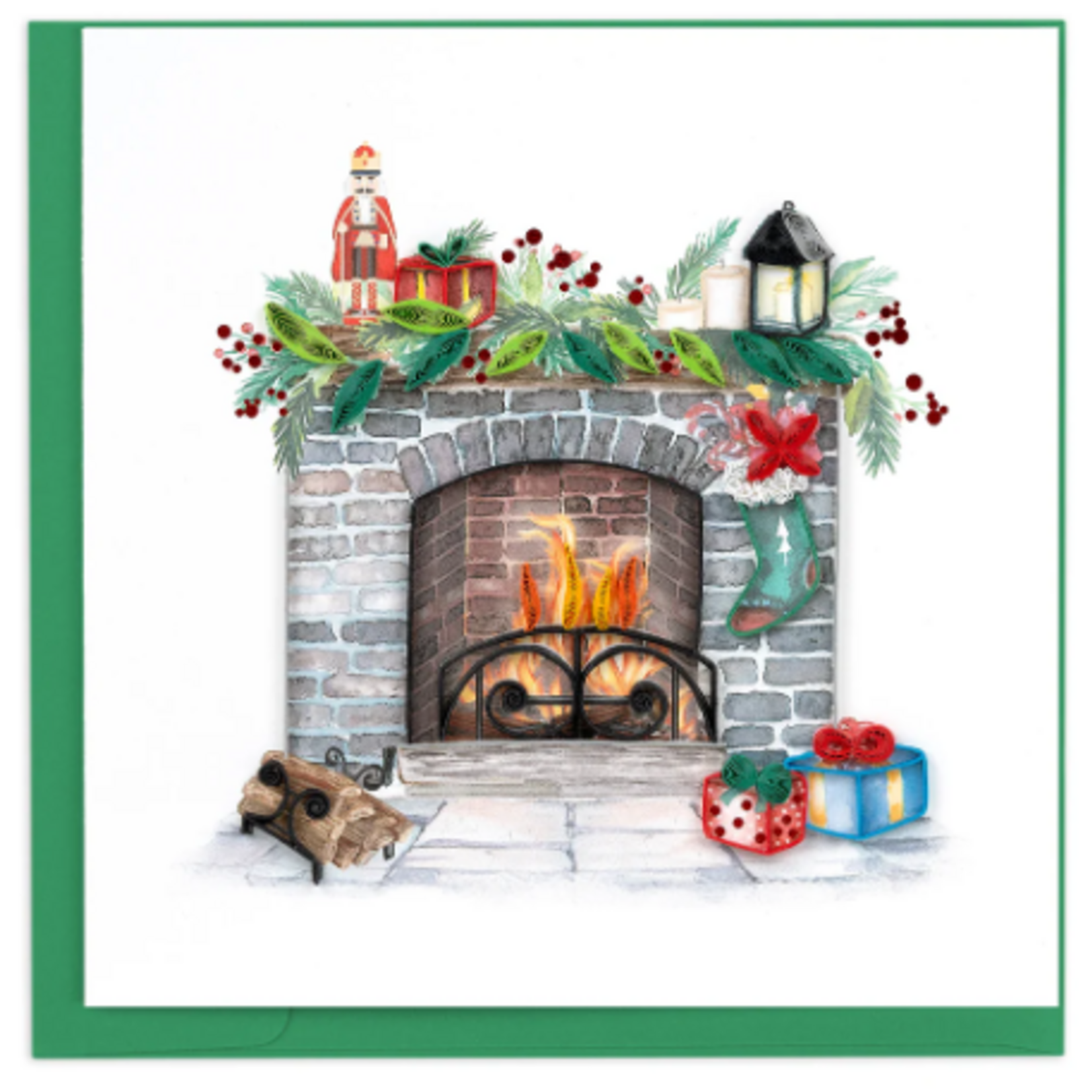 Quilling Card Cozy Holiday Fireplace Quilled Card